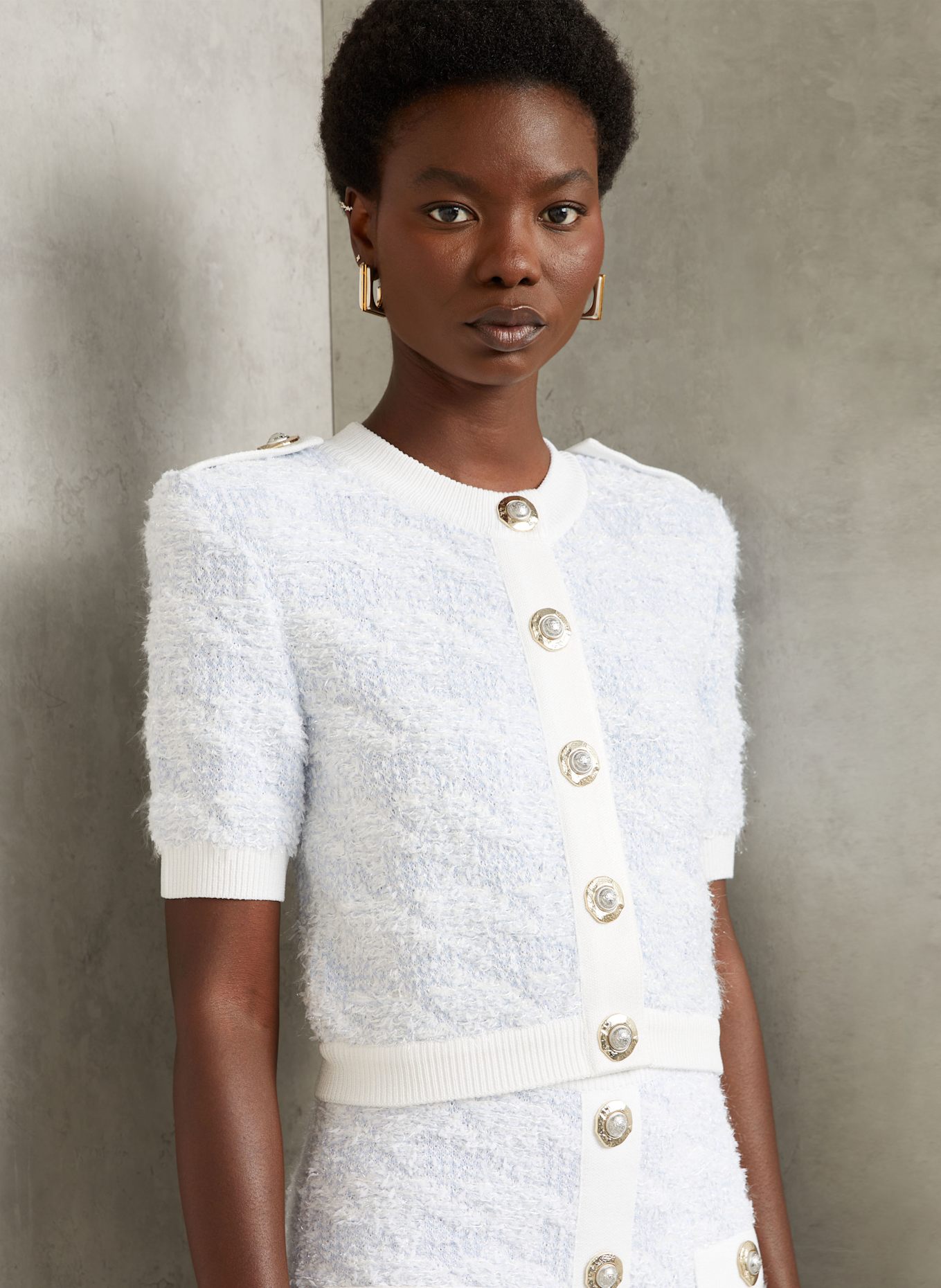 BALMAIN Strickjacke: WEISS / HELLBLAU