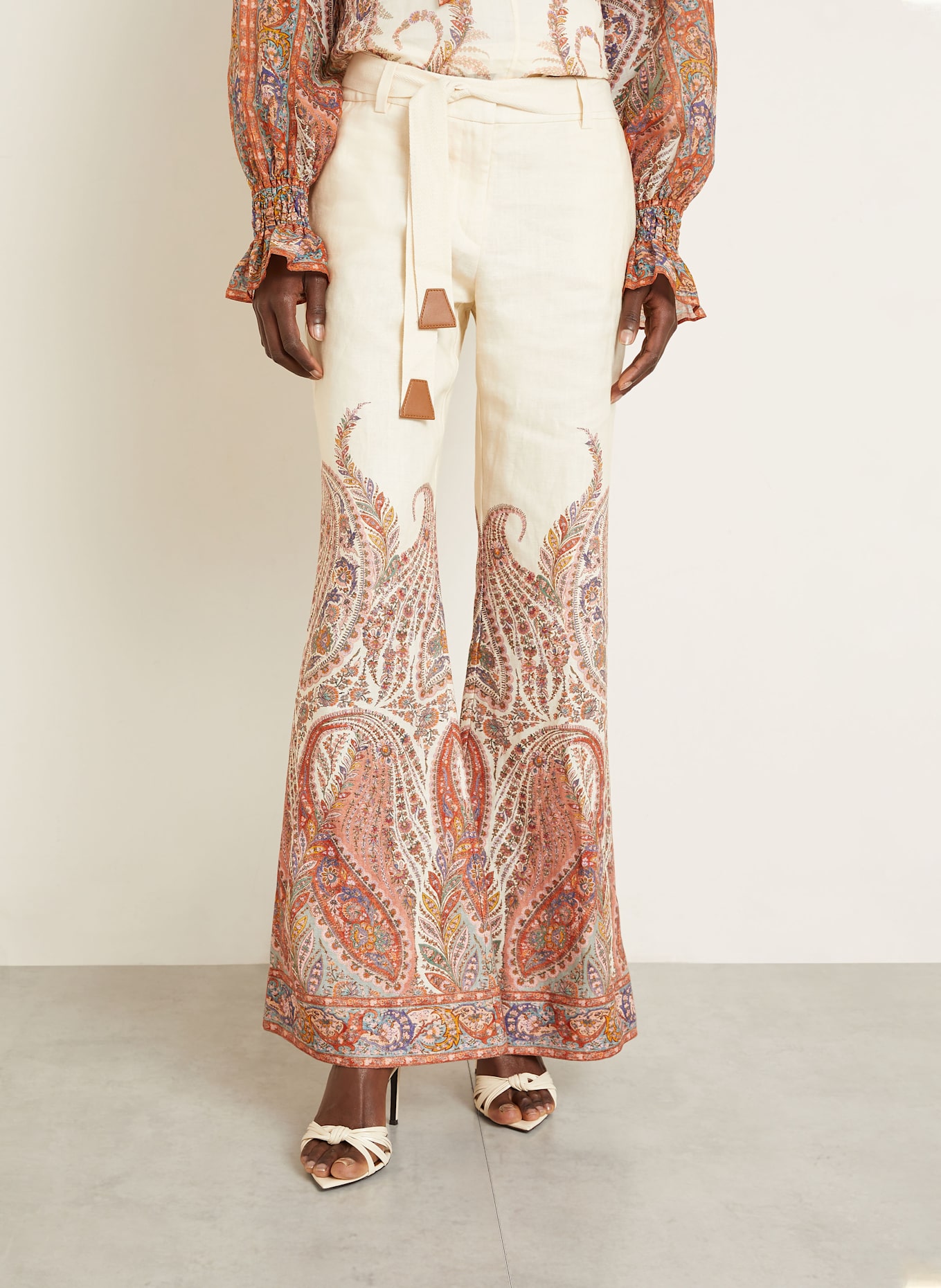 ZIMMERMANN Leinenhose RHIANNON: ECRU / ROSÉ / ORANGE
