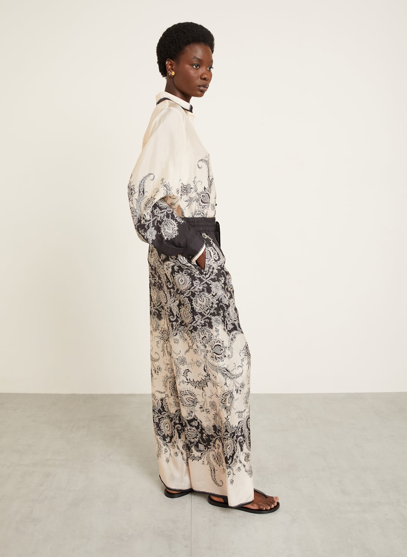 ZIMMERMANN Silk pants RHIANNON in ecru/ black