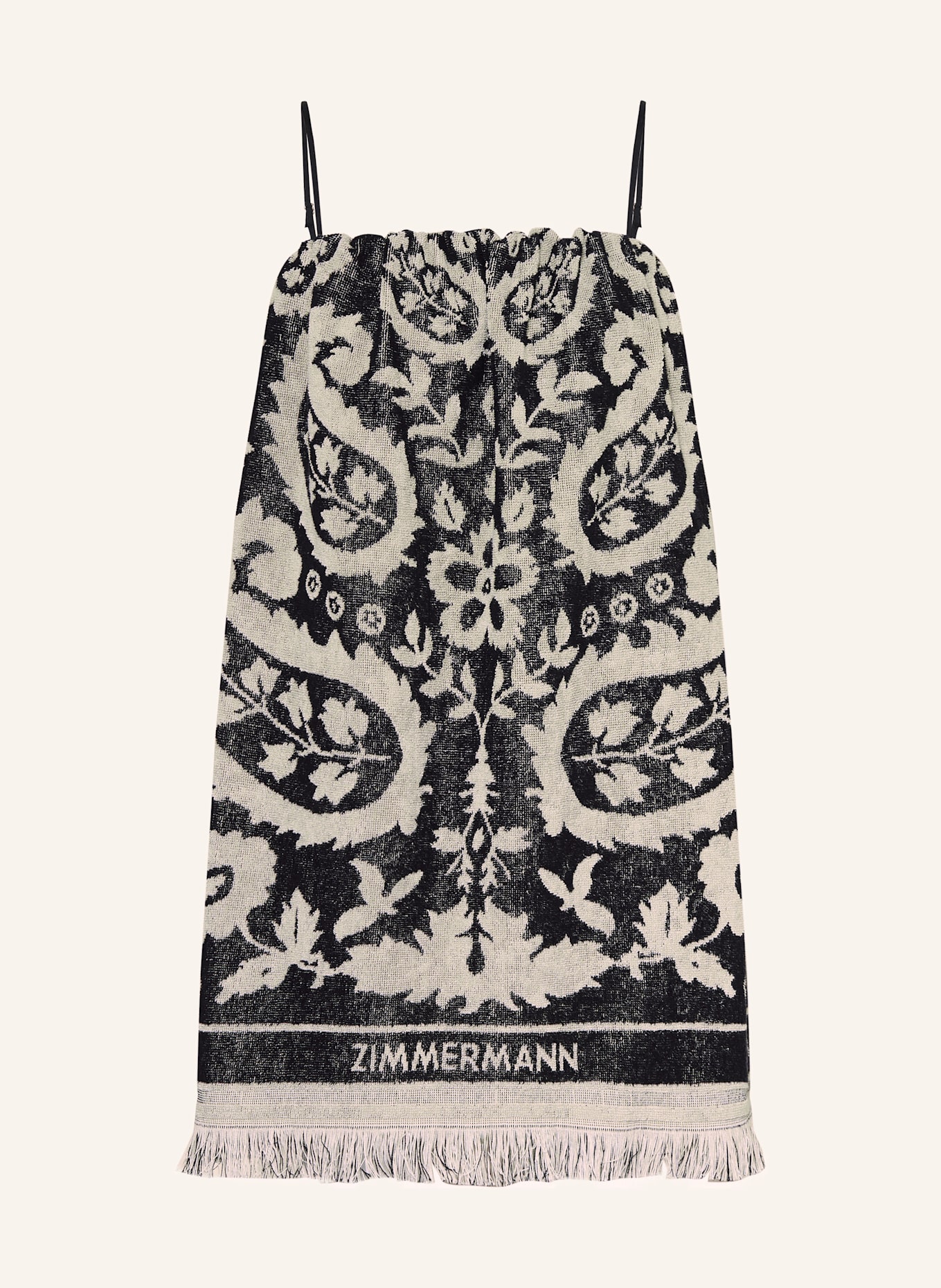 ZIMMERMANN Off-Shoulder-Kleid RHIANNON aus Frottee: SCHWARZ / CREME