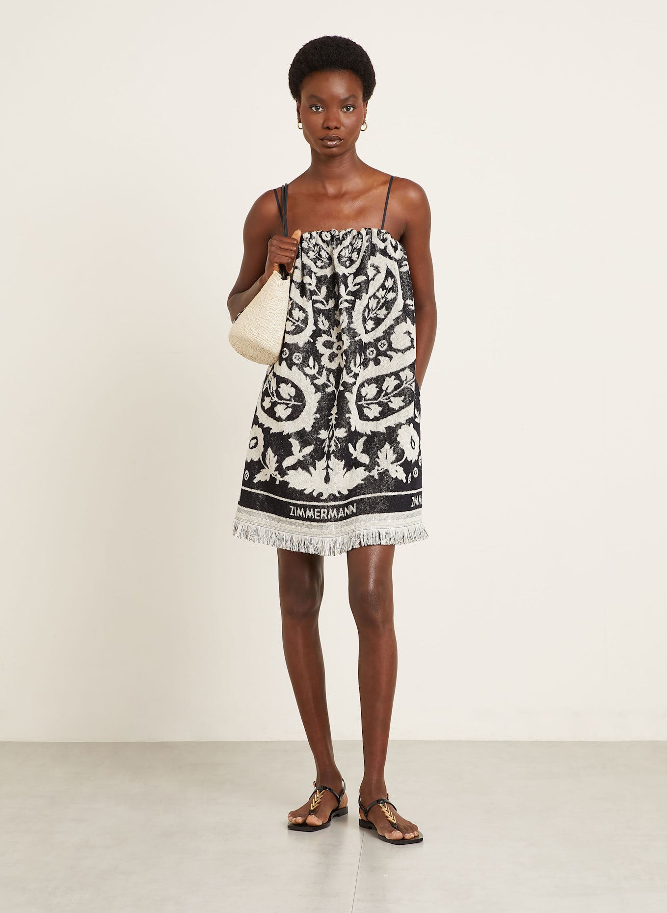 ZIMMERMANN Off-Shoulder-Kleid RHIANNON aus Frottee: SCHWARZ / CREME