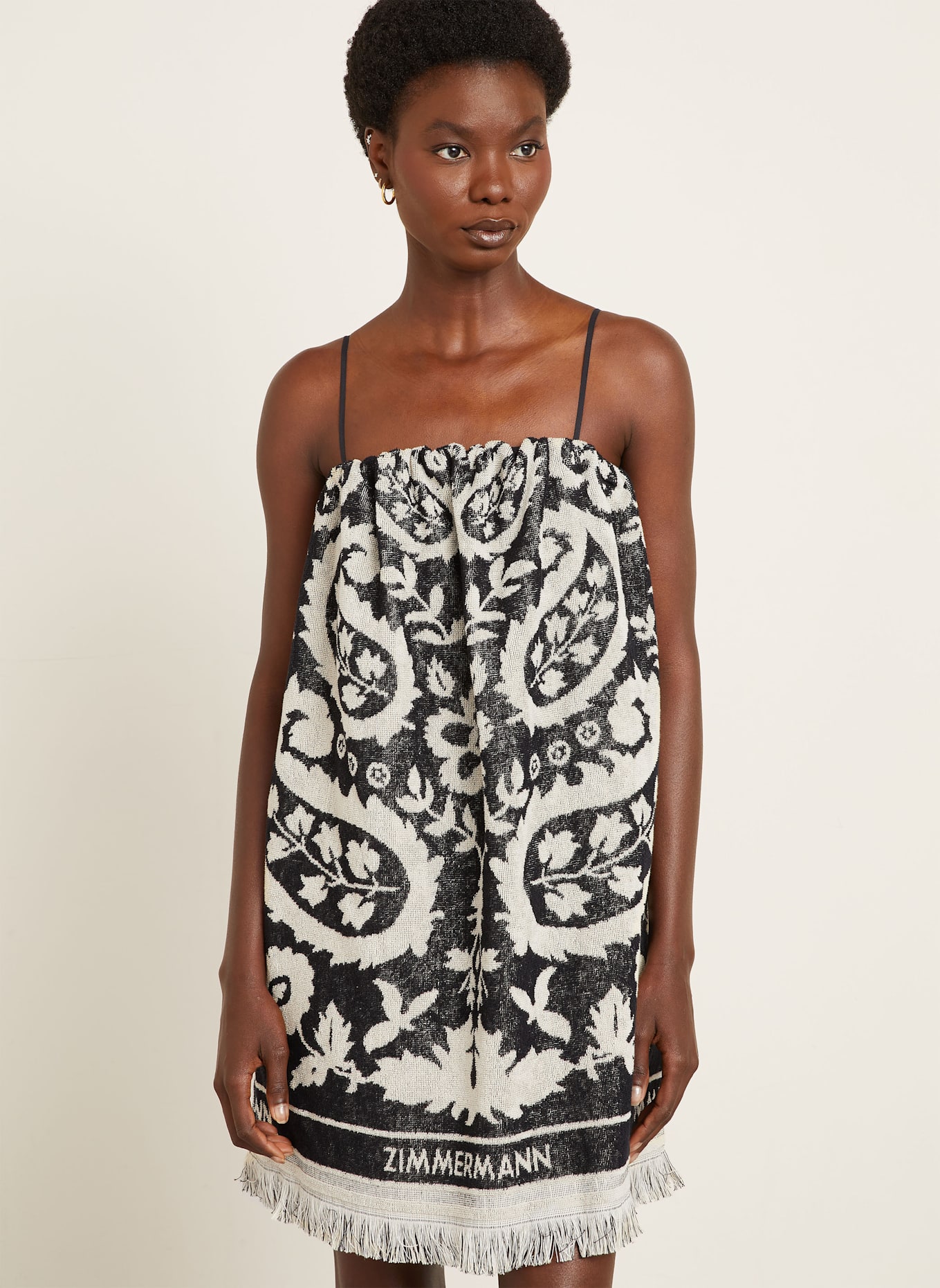 ZIMMERMANN Off-Shoulder-Kleid RHIANNON aus Frottee: SCHWARZ / CREME