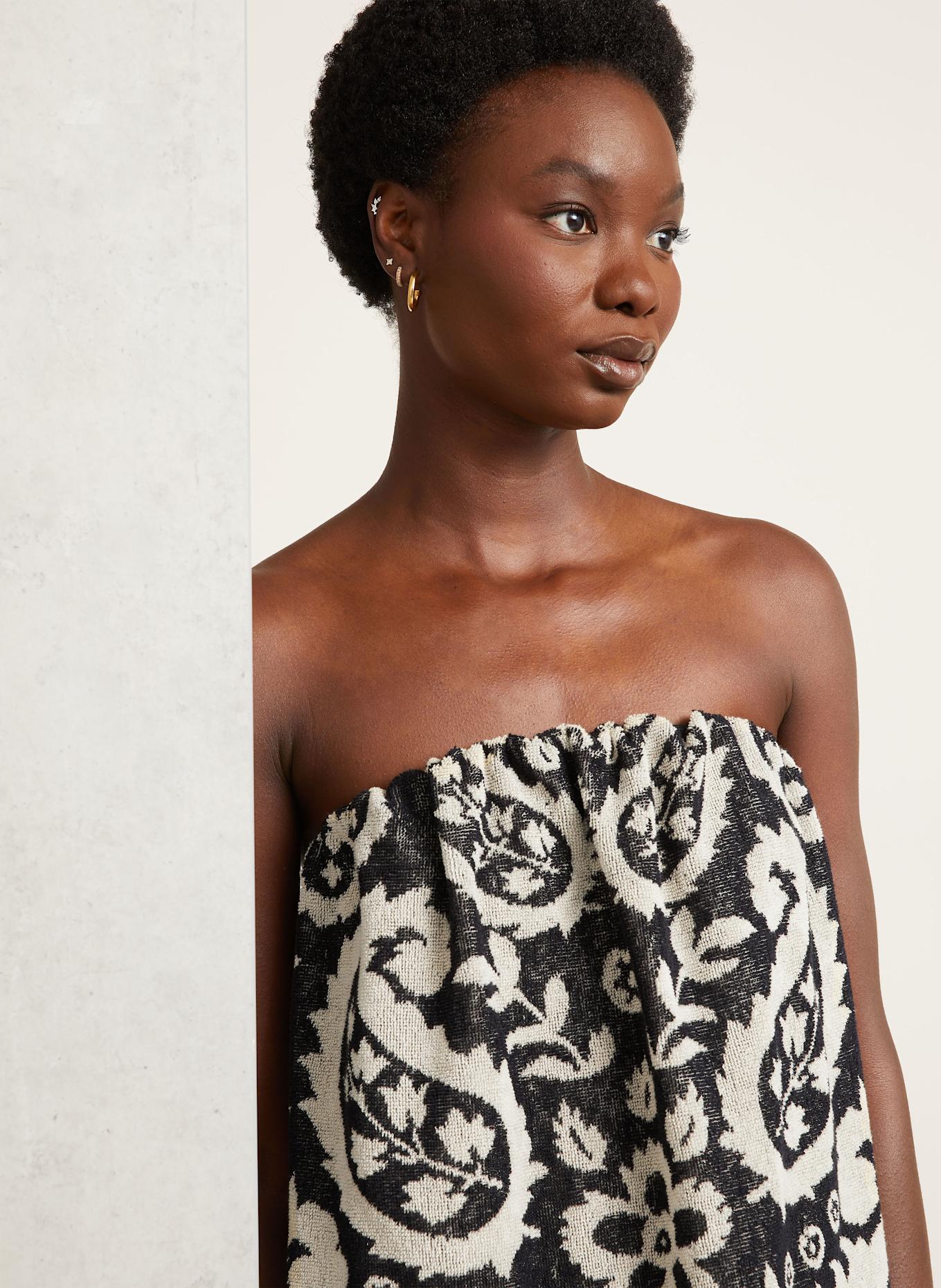 ZIMMERMANN Off-Shoulder-Kleid RHIANNON aus Frottee: SCHWARZ / CREME