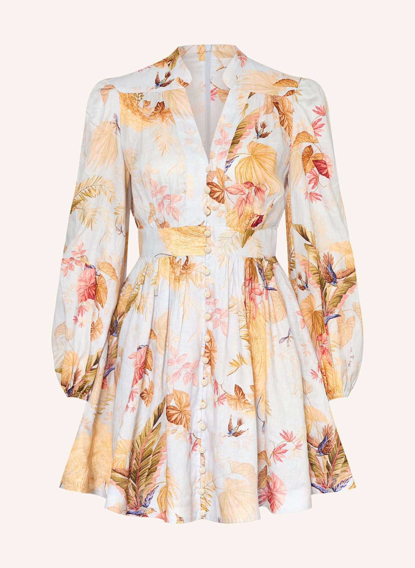 ZIMMERMANN Leinenkleid ASCENSION: HELLBLAU / ROT / BRAUN