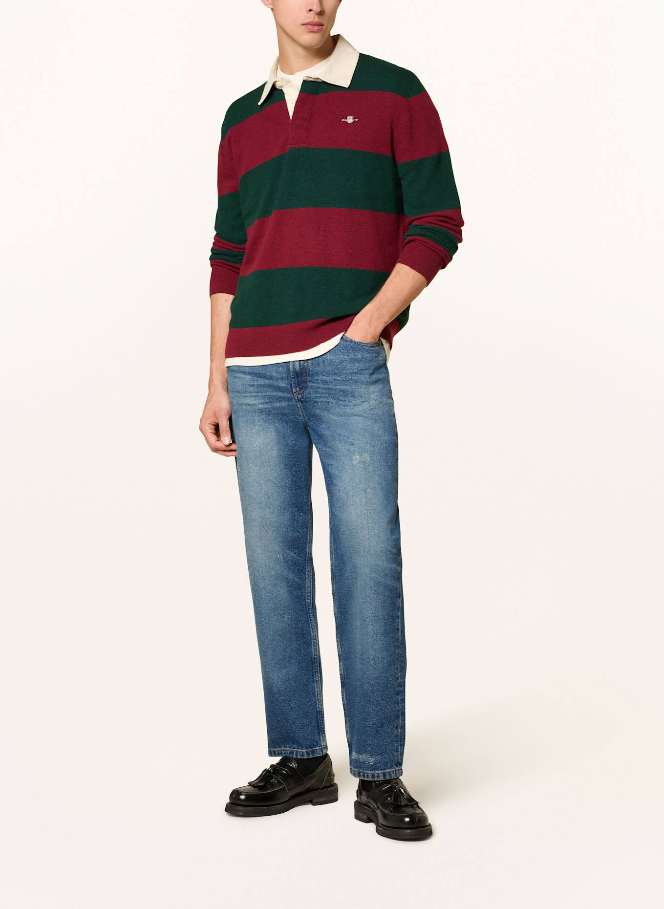 GANT Koszulka dzianinowa w stylu rugby: CIEMNOZIELONY / CIEMNOCZERWONY