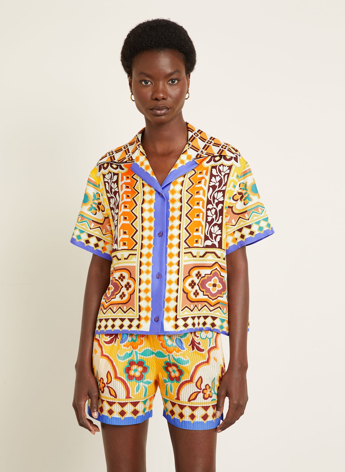 ETRO Cropped-Hemdbluse aus Seide: GELB / ORANGE / BRAUN