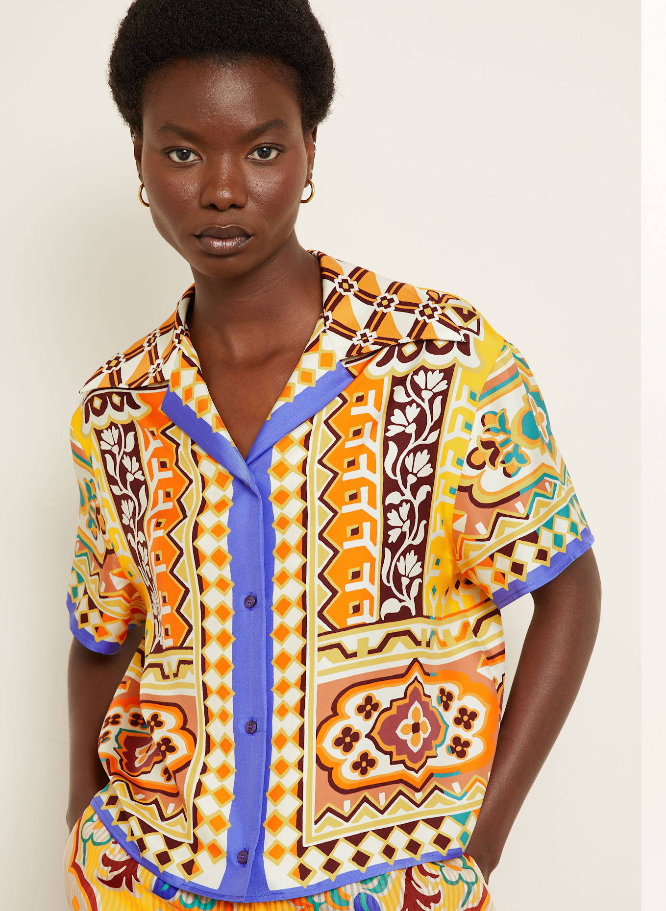 ETRO Cropped-Hemdbluse aus Seide: GELB / ORANGE / BRAUN