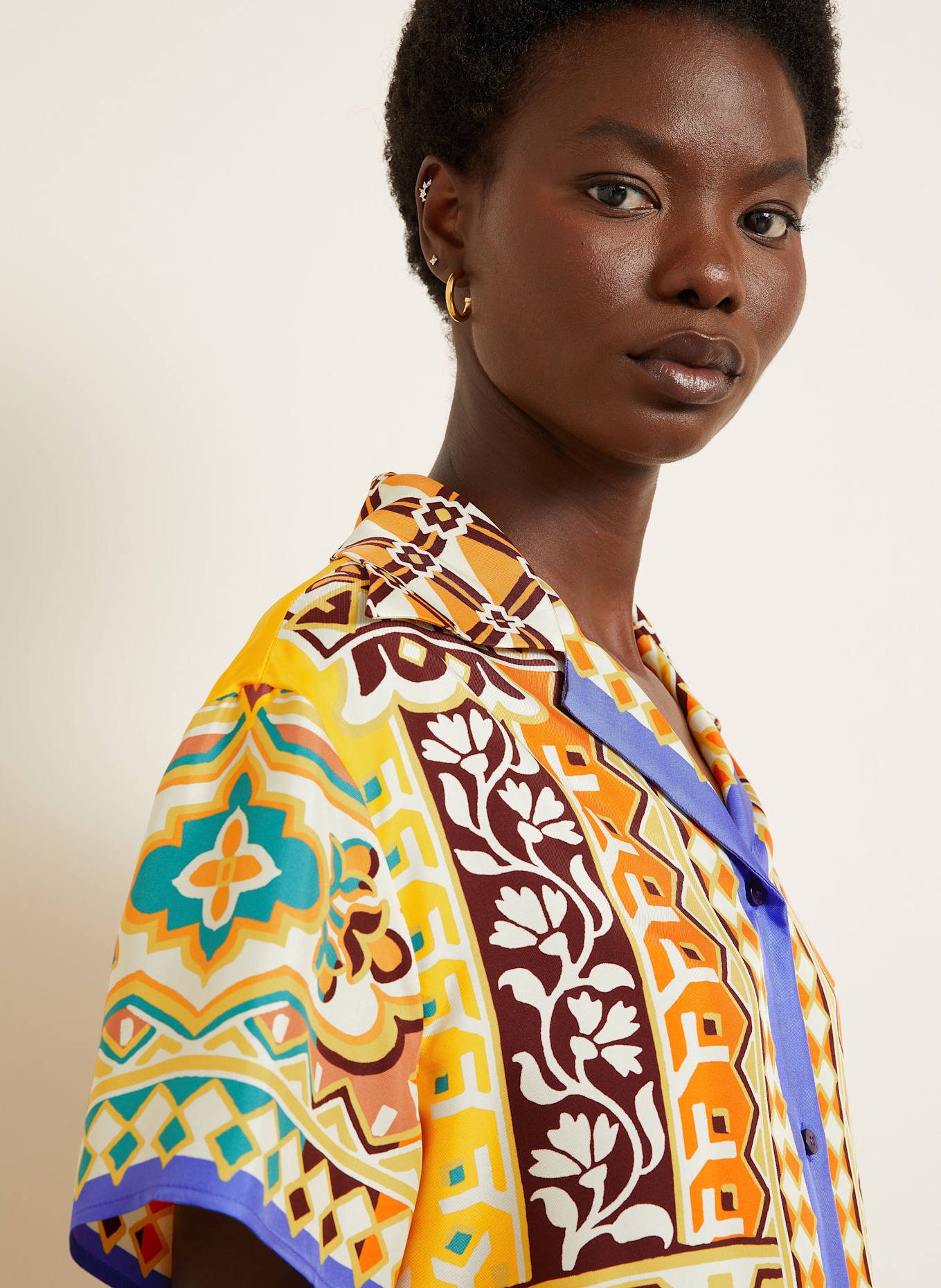 ETRO Cropped-Hemdbluse aus Seide: GELB / ORANGE / BRAUN