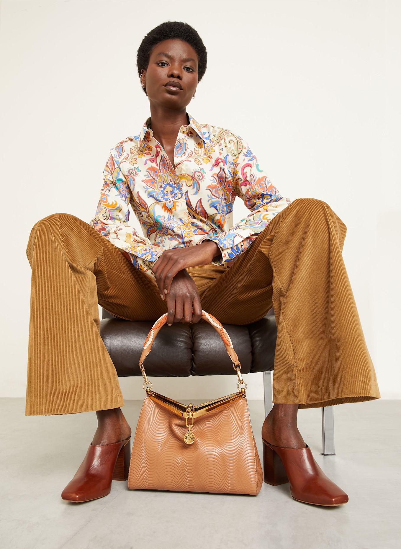 ETRO Hemdbluse: HELLGELB / BRAUN / PINK