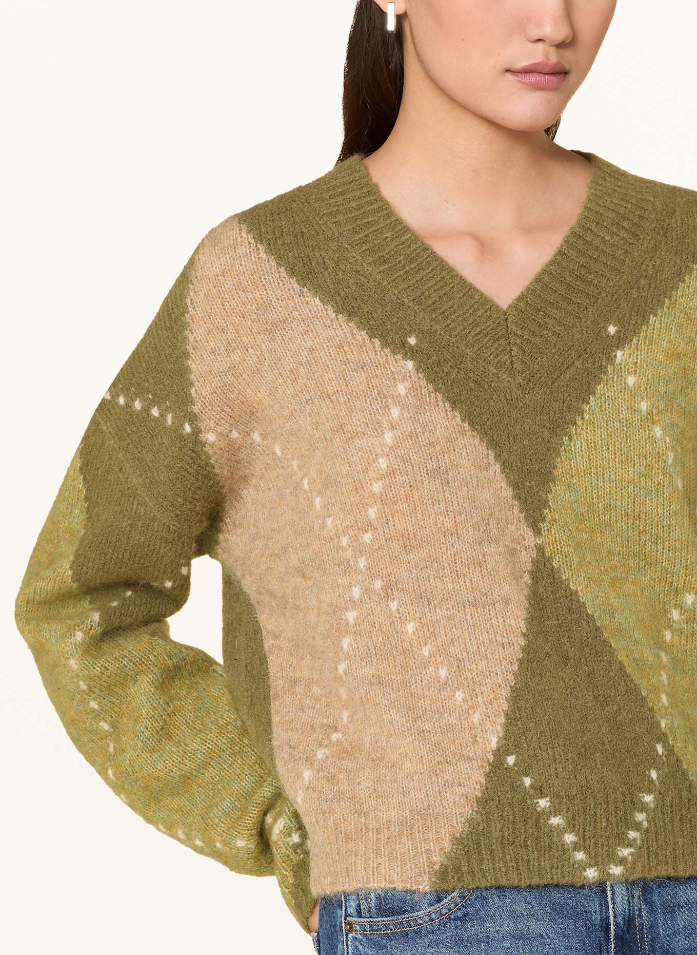 darling harbour Pullover mit Mohair und Glitzergarn: OLIVE / SAND