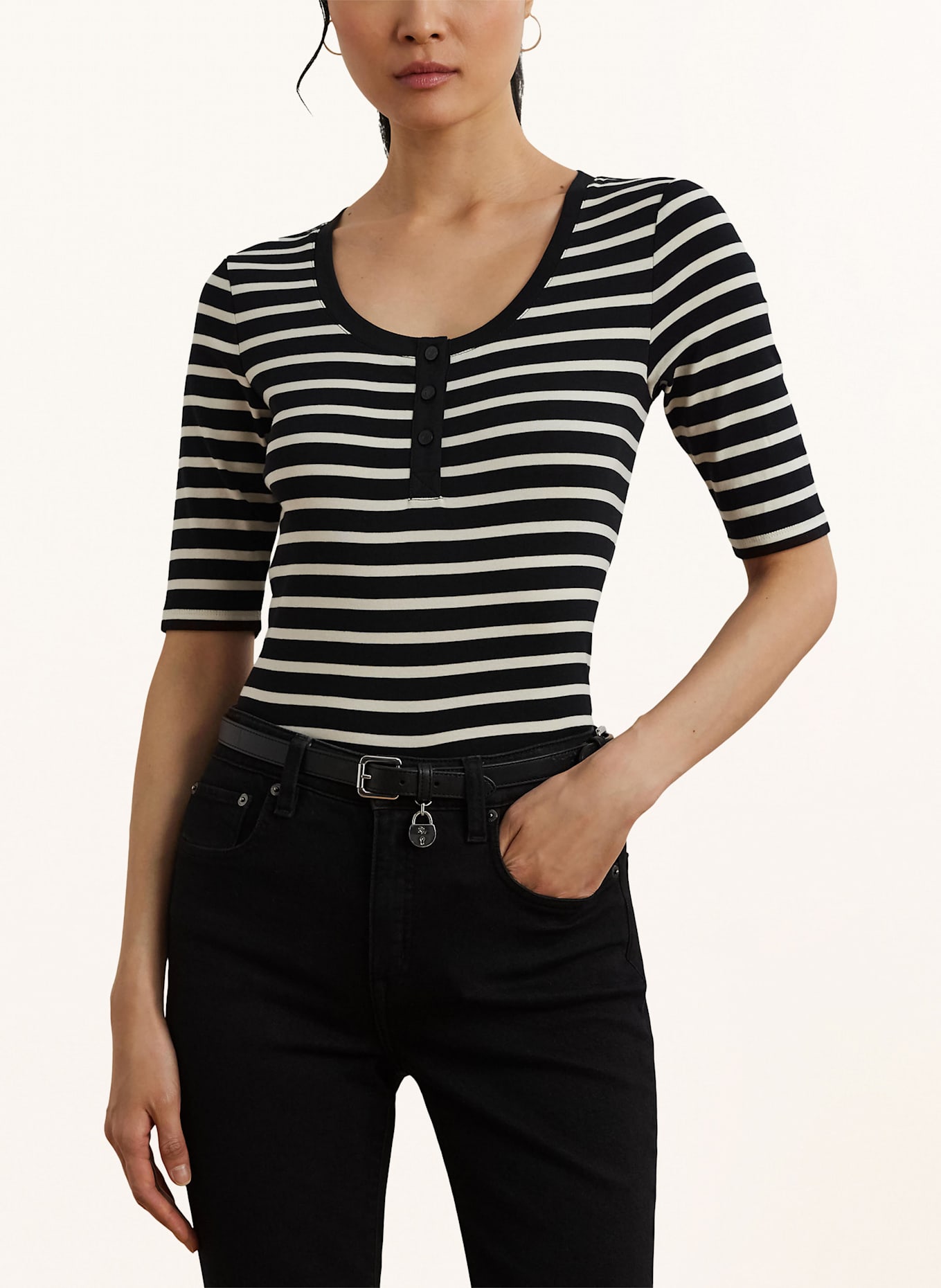 LAUREN RALPH LAUREN Tričko: ČERNÁ/ BÍLÁ