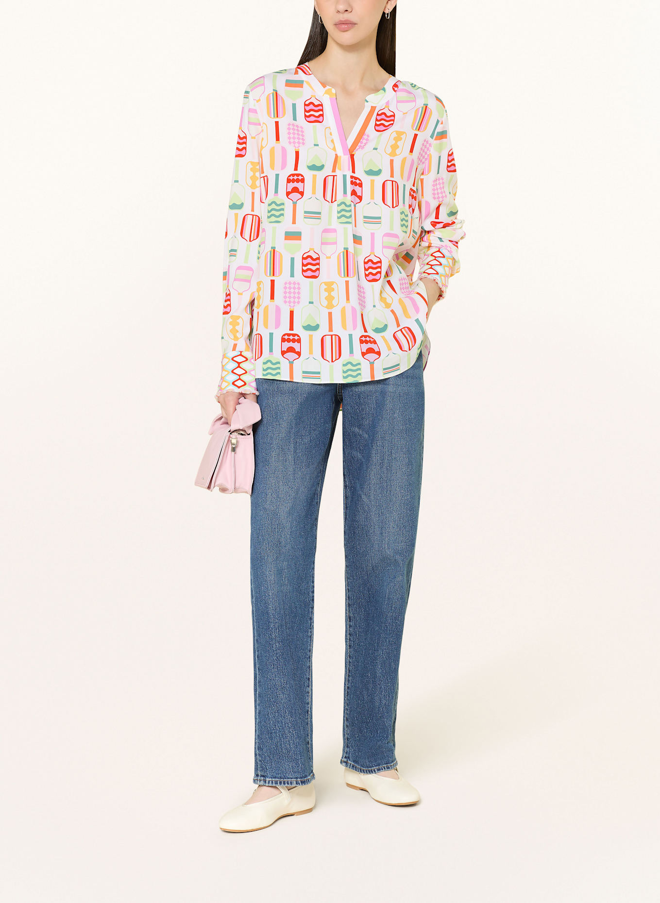 HERZEN'S ANGELEGENHEIT Blusenshirt aus Seide: WEISS / GRÜN / ROT