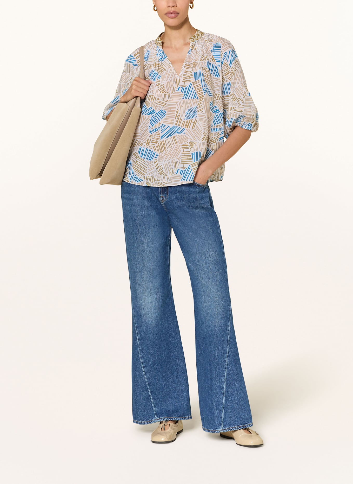 HERZEN'S ANGELEGENHEIT Bluzka z jedwabiu z rękawami 3/4: KHAKI / BIAŁY / NIEBIESKI