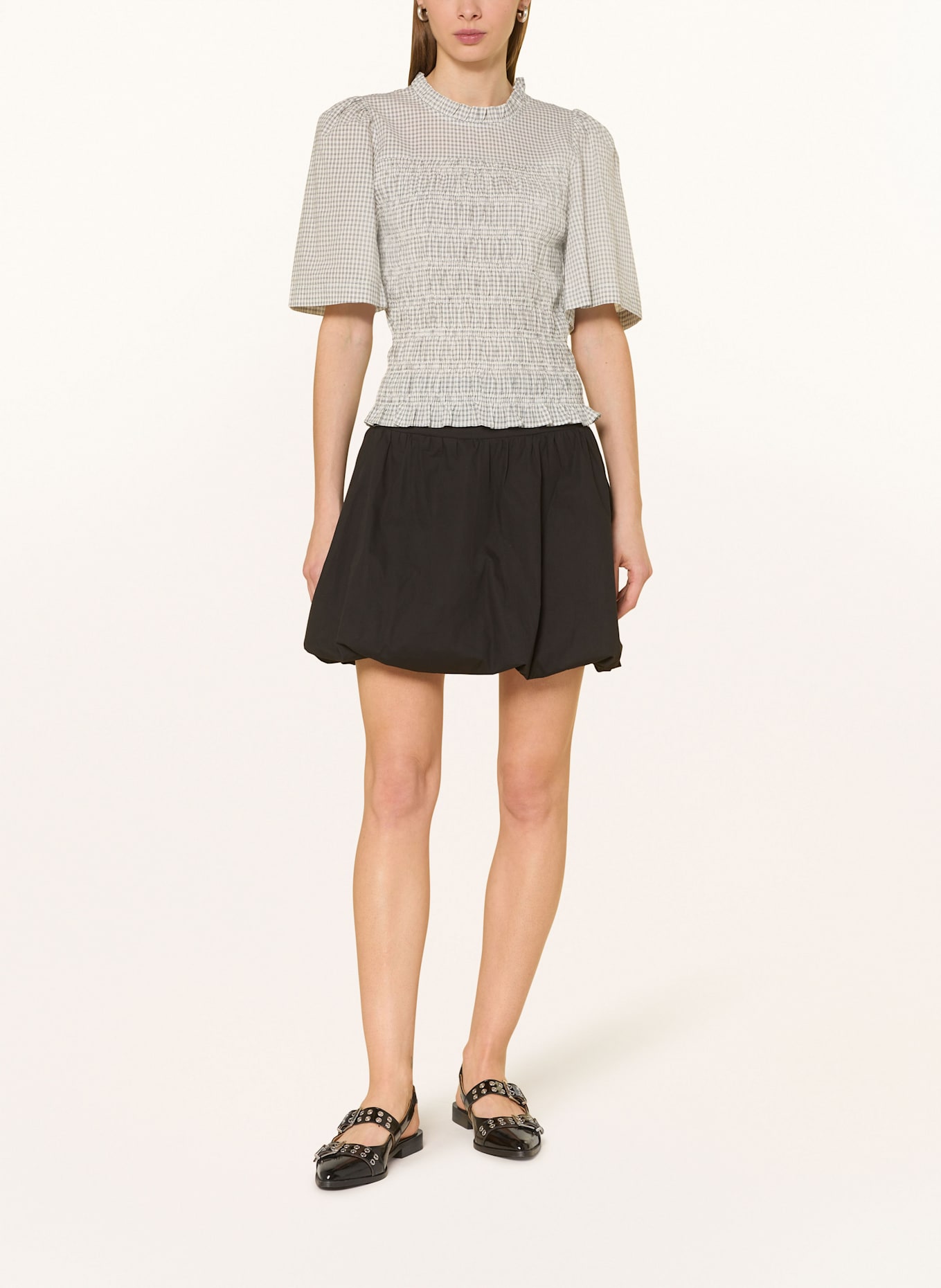 NEO NOIR Blusenshirt POSSINI mit 3/4-Arm und Rüschen: CREME / SCHWARZ