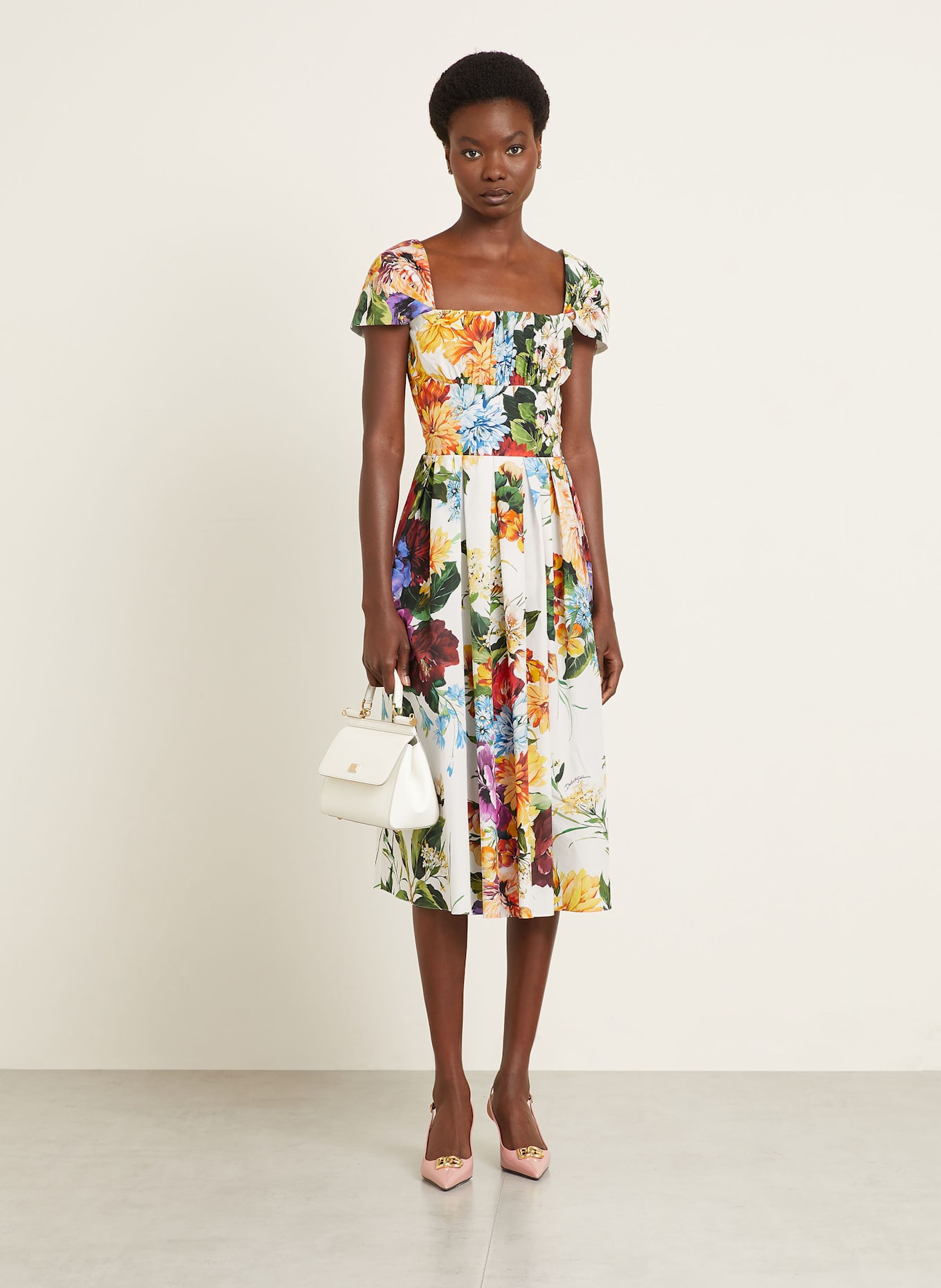 DOLCE & GABBANA Cocktailkleid: WEISS/ GRÜN/ LILA