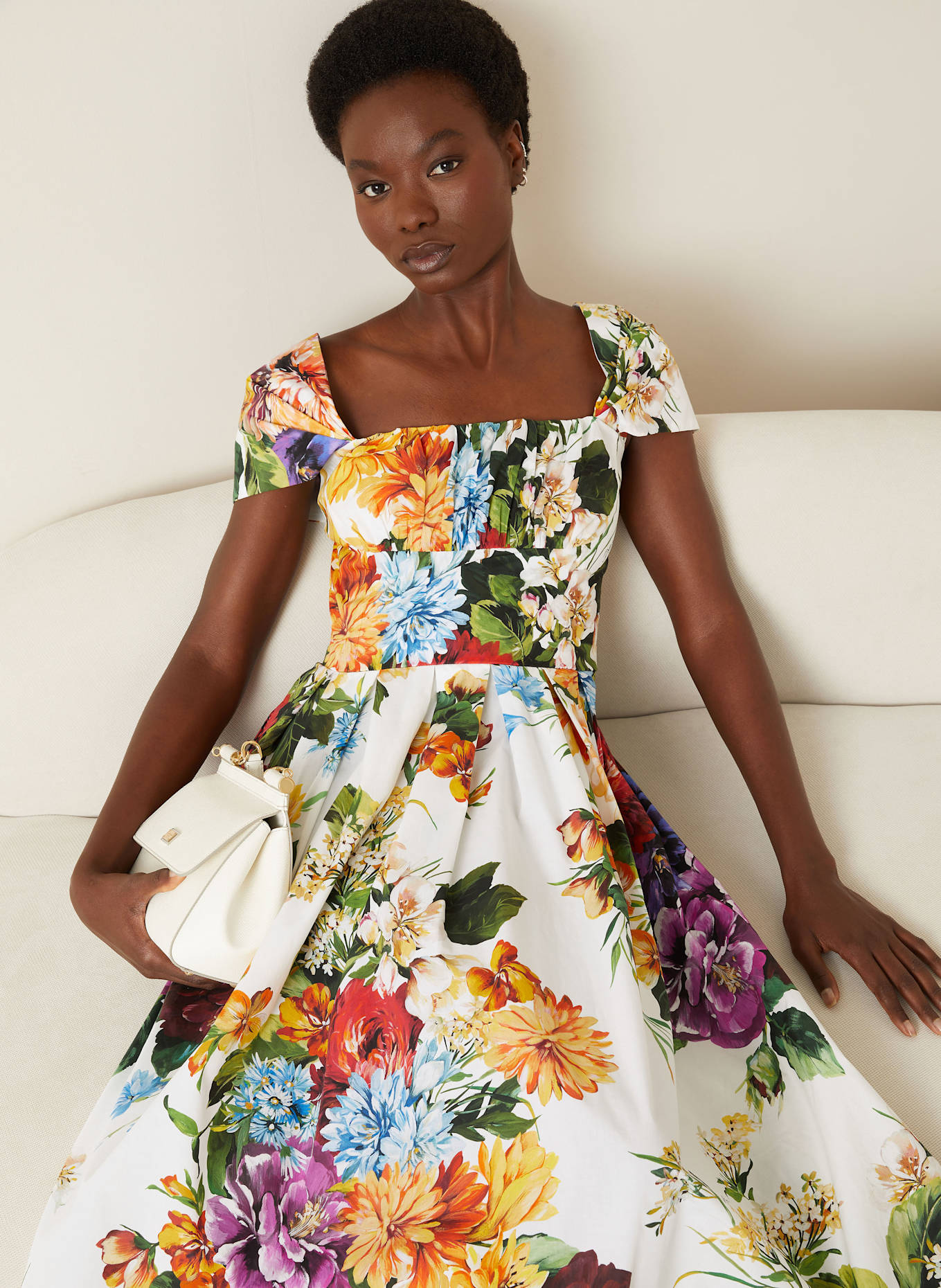 DOLCE & GABBANA Cocktailkleid: WEISS/ GRÜN/ LILA