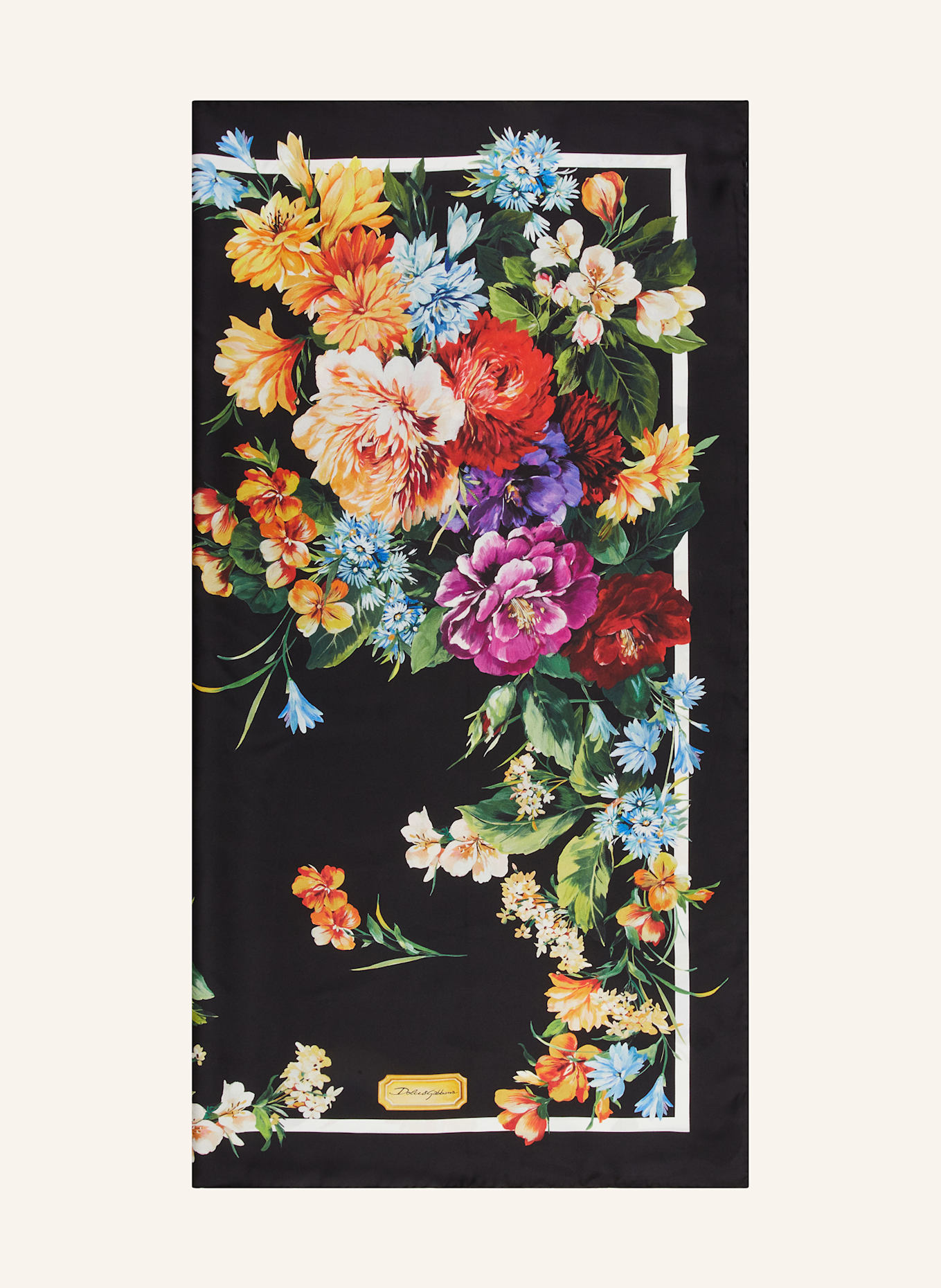 DOLCE & GABBANA Hedvábný šátek: ČERNÁ / SVĚTLE ZELENÁ / TMAVĚ ORANŽOVÁ