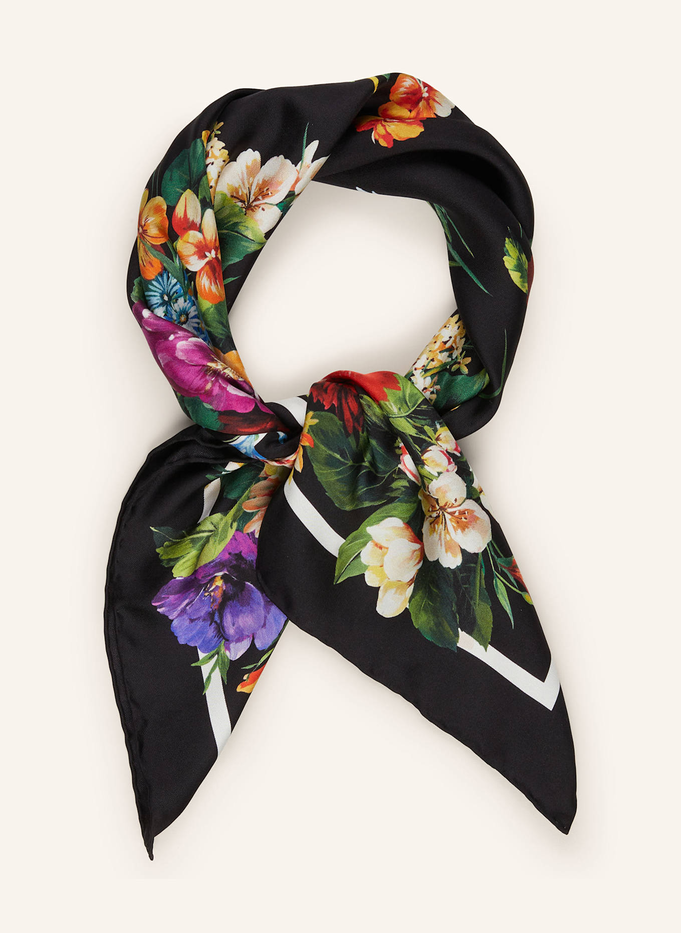 DOLCE & GABBANA Seidentuch: SCHWARZ / ORANGE / HELLGRÜN