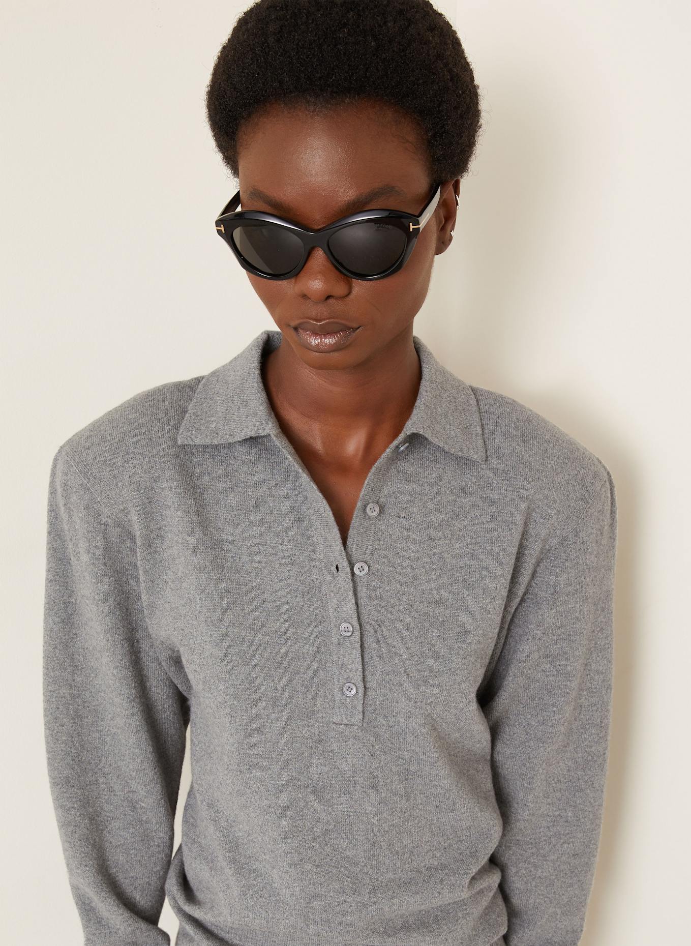 STELLA McCARTNEY Strick-Poloshirt aus Cashmere: GRAU