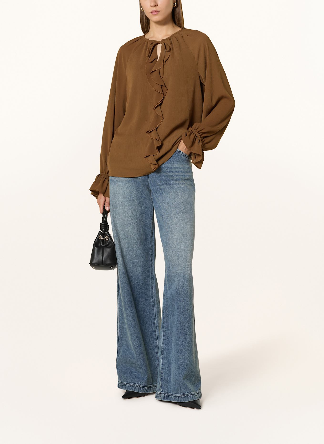 MORE & MORE Blusenshirt mit Volants: BRAUN