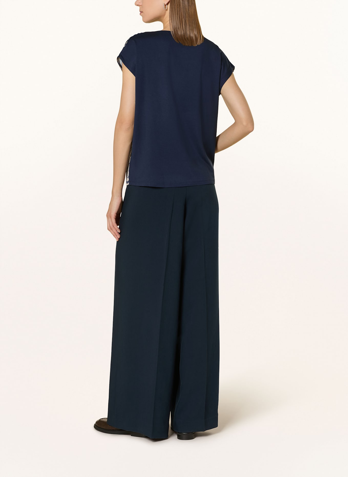 MORE & MORE Blusentop im Materialmix: BEIGE / WEISS / DUNKELBLAU