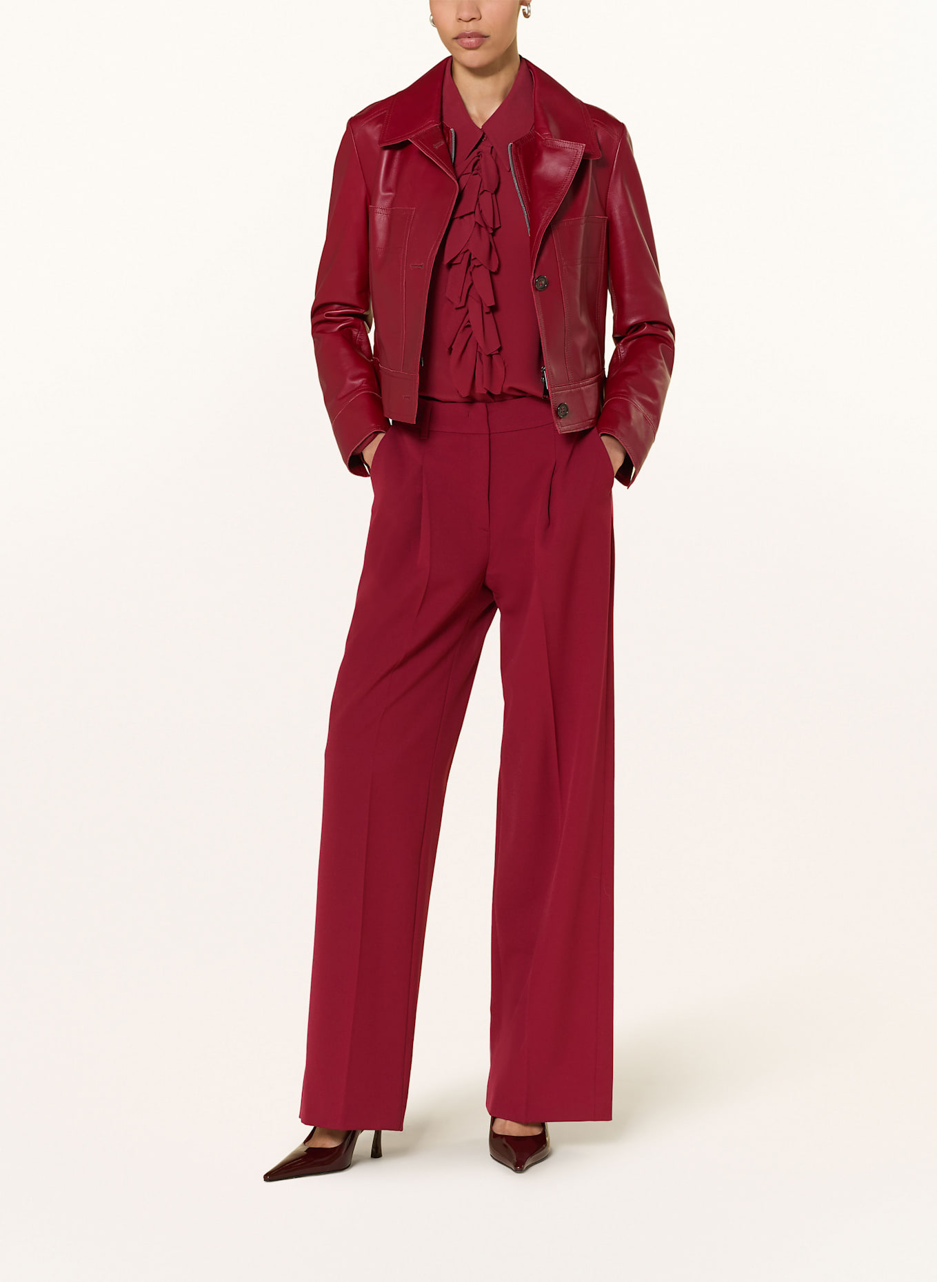 LUISA CERANO Hemdbluse mit Seide und Rüschen: DUNKELROT