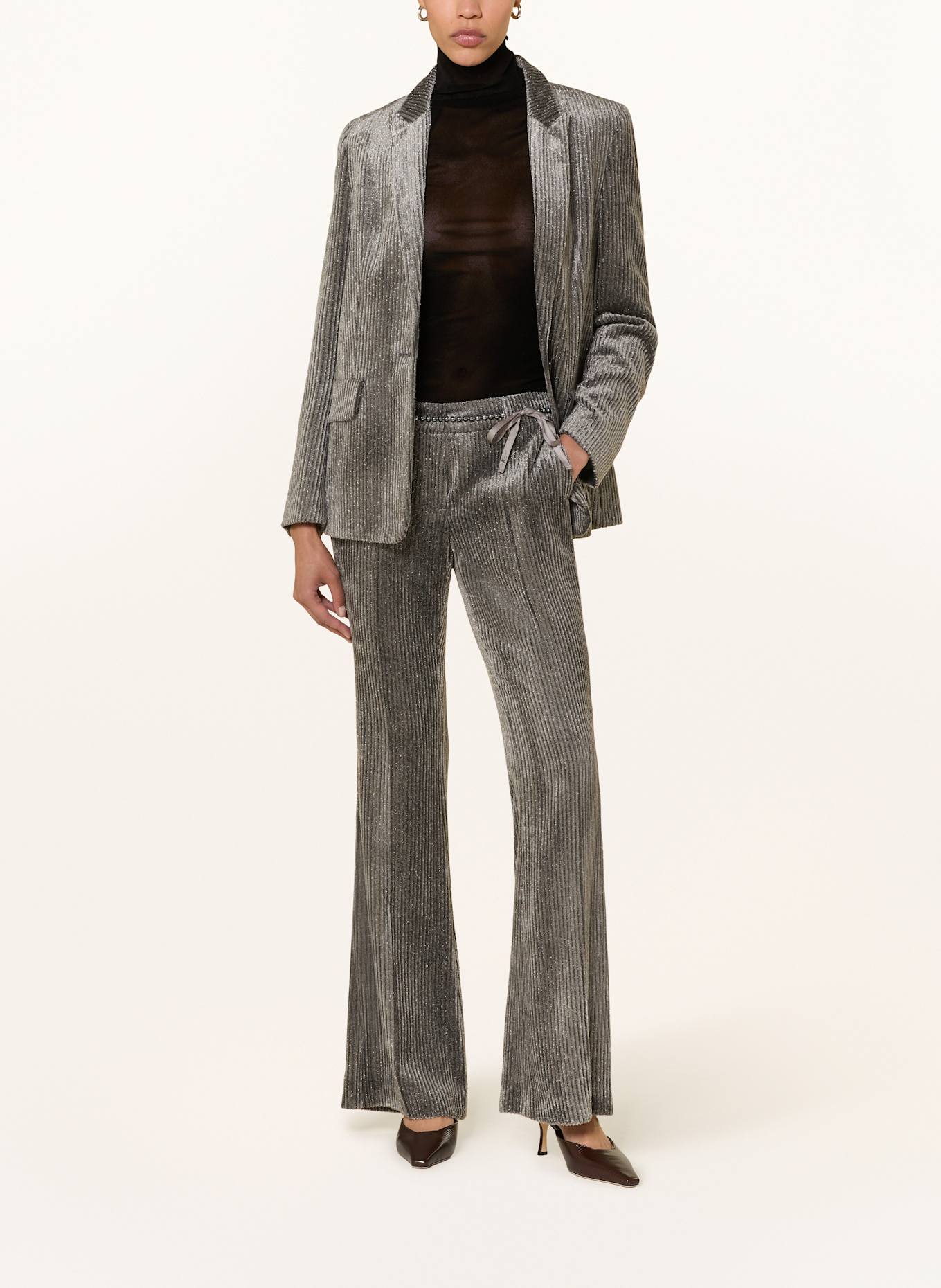 LUISA CERANO Bootcut-Hose aus Cord mit Glitzergarn: GRAU