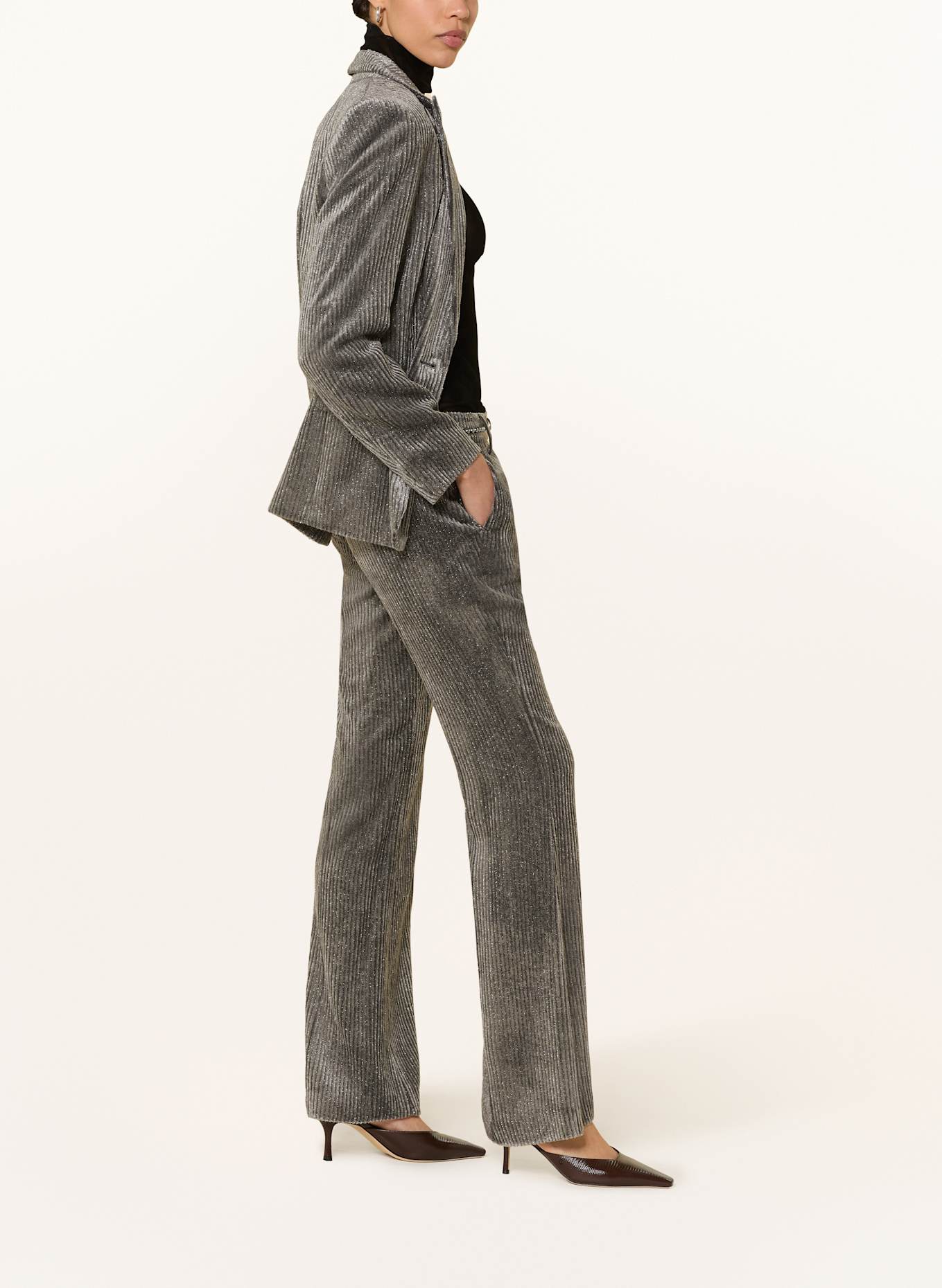 LUISA CERANO Bootcut-Hose aus Cord mit Glitzergarn: GRAU