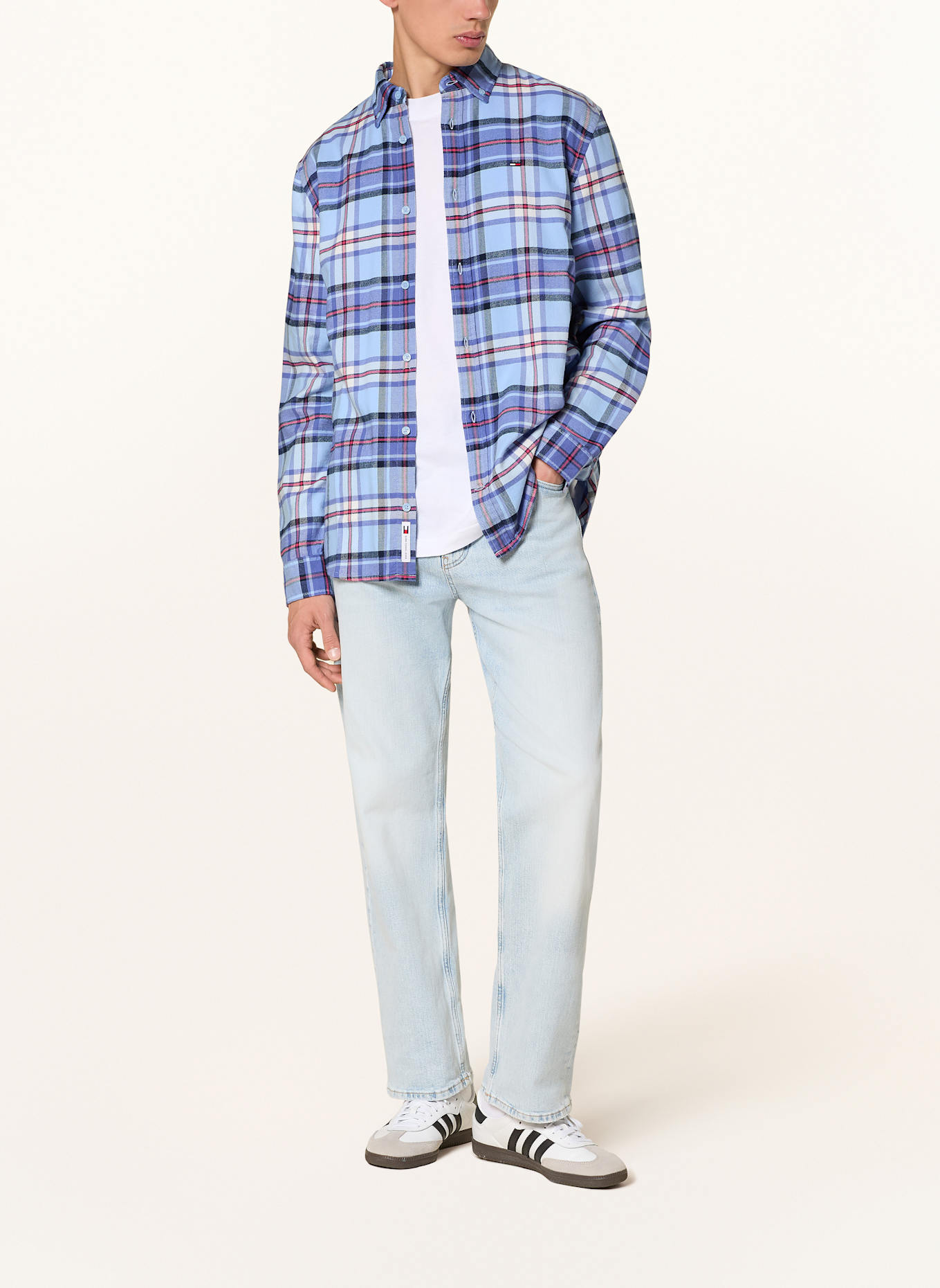 TOMMY JEANS Flanellhemd Regular Fit: HELLBLAU / BLAU / PINK