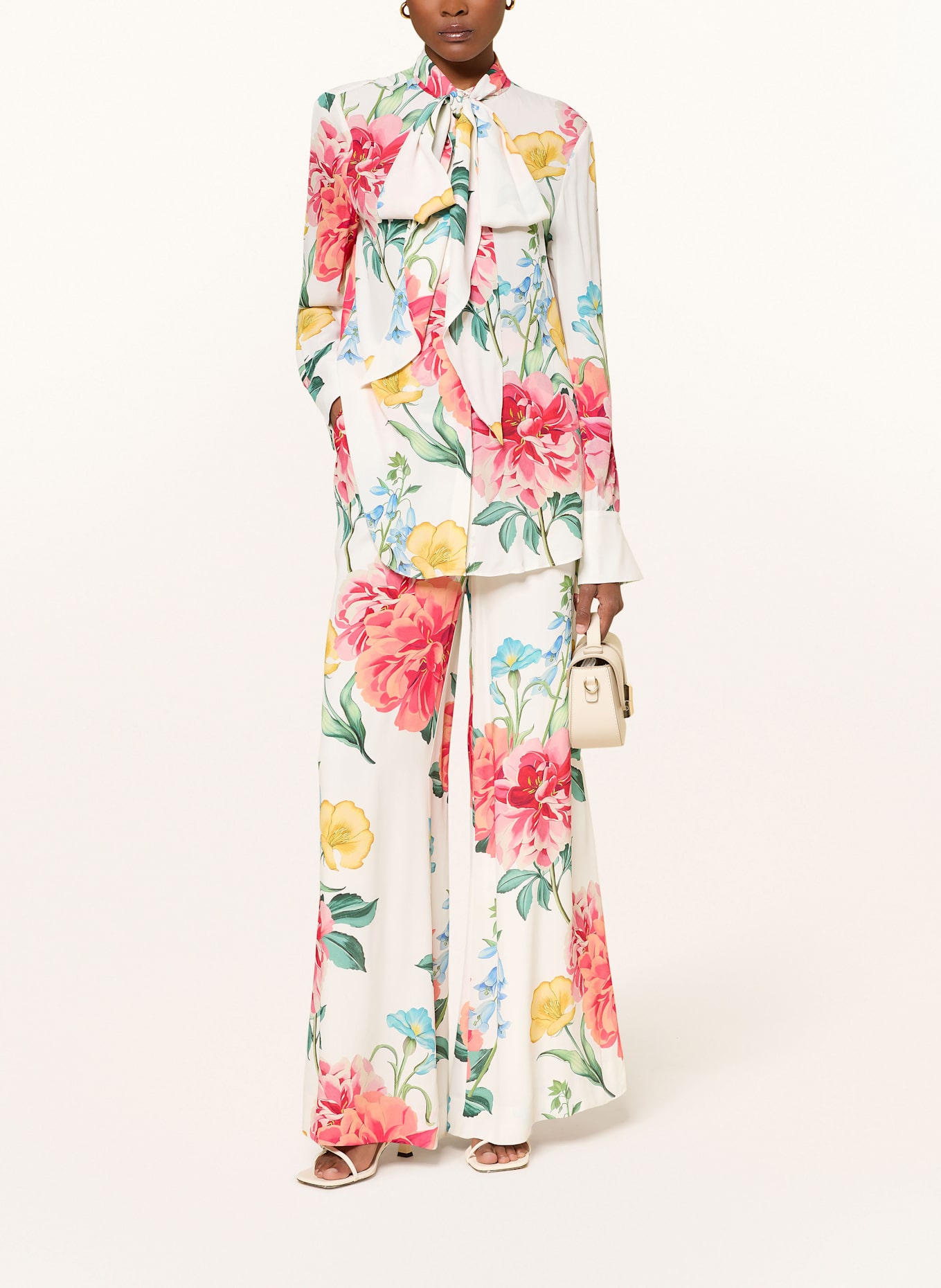 TED BAKER NYMPHAT wide leg trousers: WHITE/ RED/ GREEN