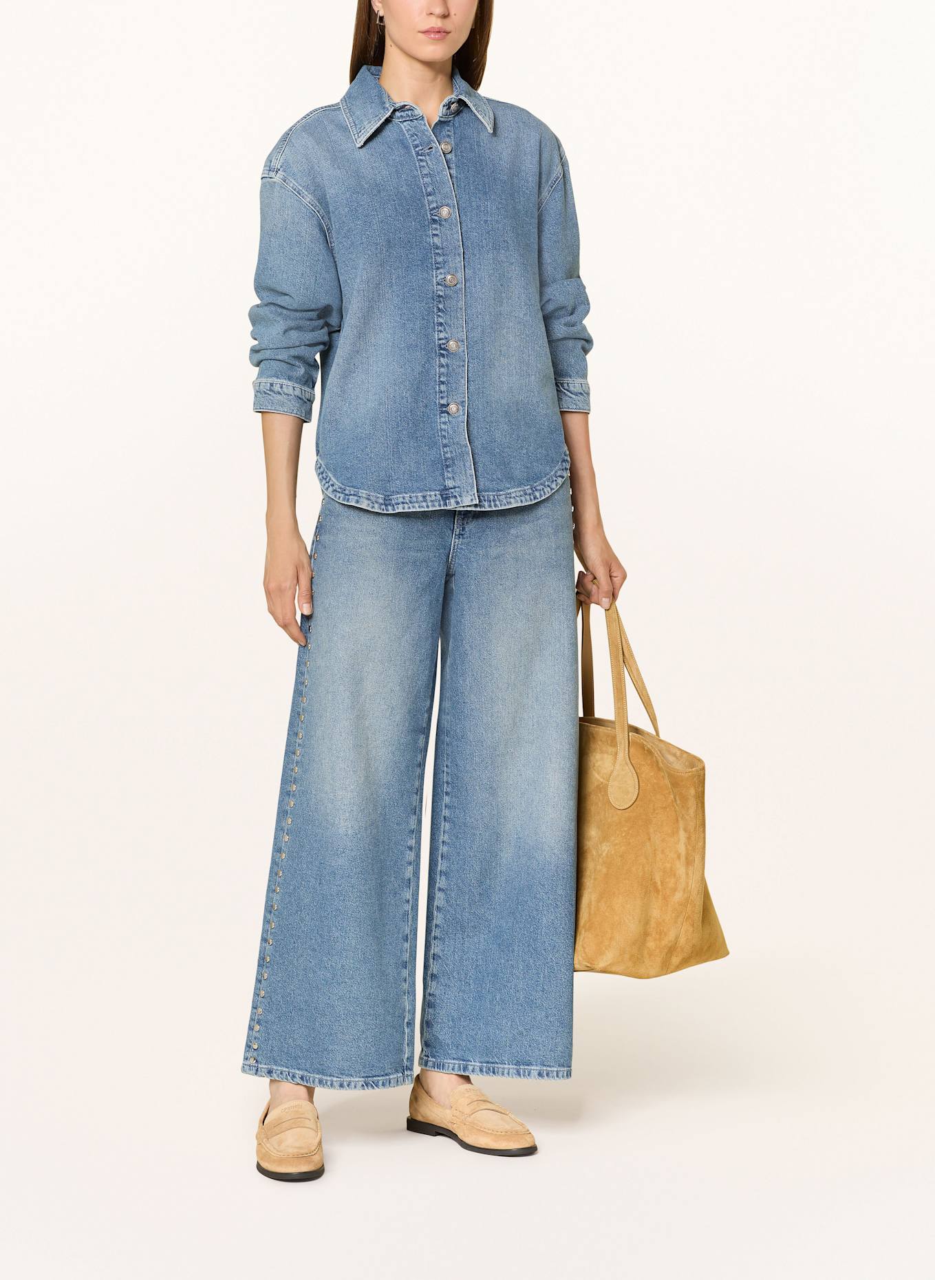 MAC Wide Leg Jeans NEVADA mit Nieten: D470 sporty midblue