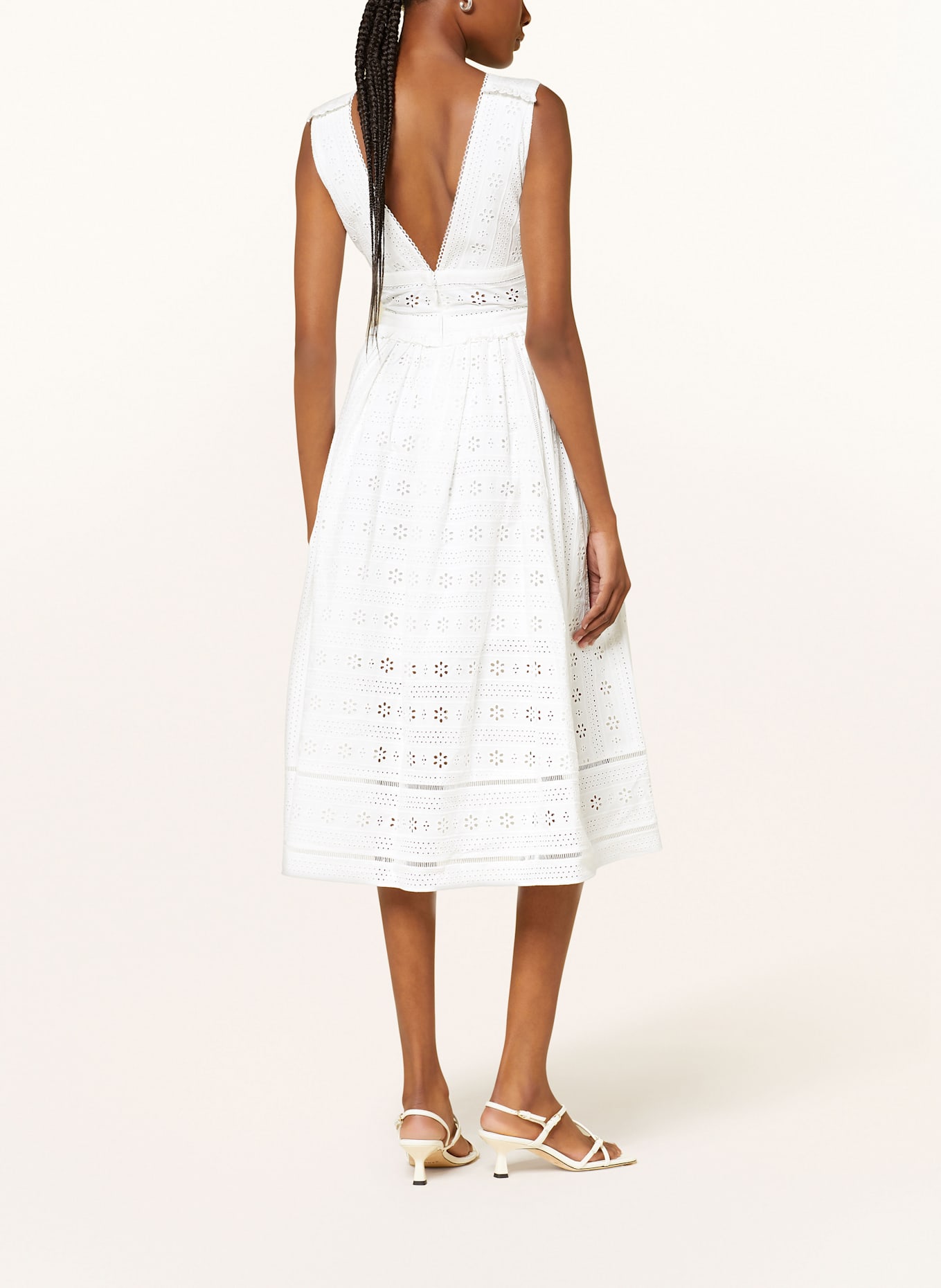 self-portrait Kleid aus Lochspitze mit Rüschen: WEISS