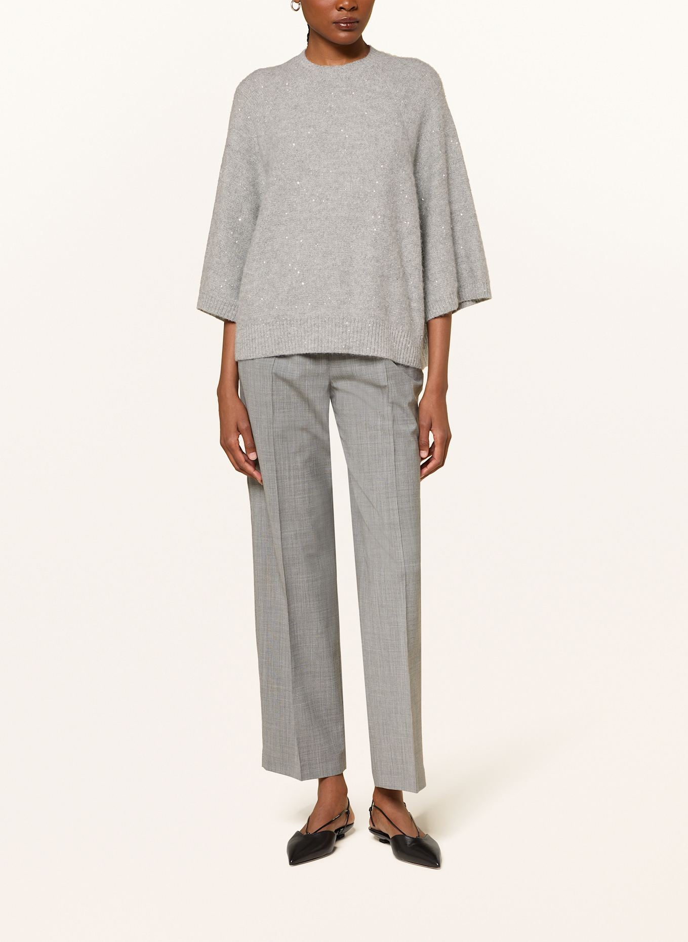 FABIANA FILIPPI Pullover mit 3/4-Arm und Pailletten: GRAU