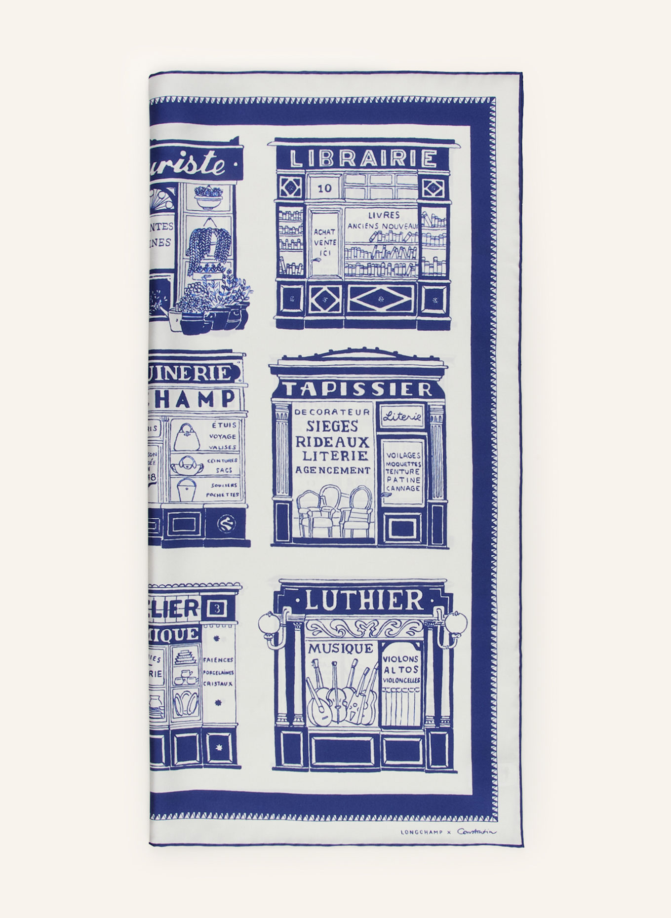 LONGCHAMP Seidentuch LES ARTISANS DE PARIS: BLAU / WEISS