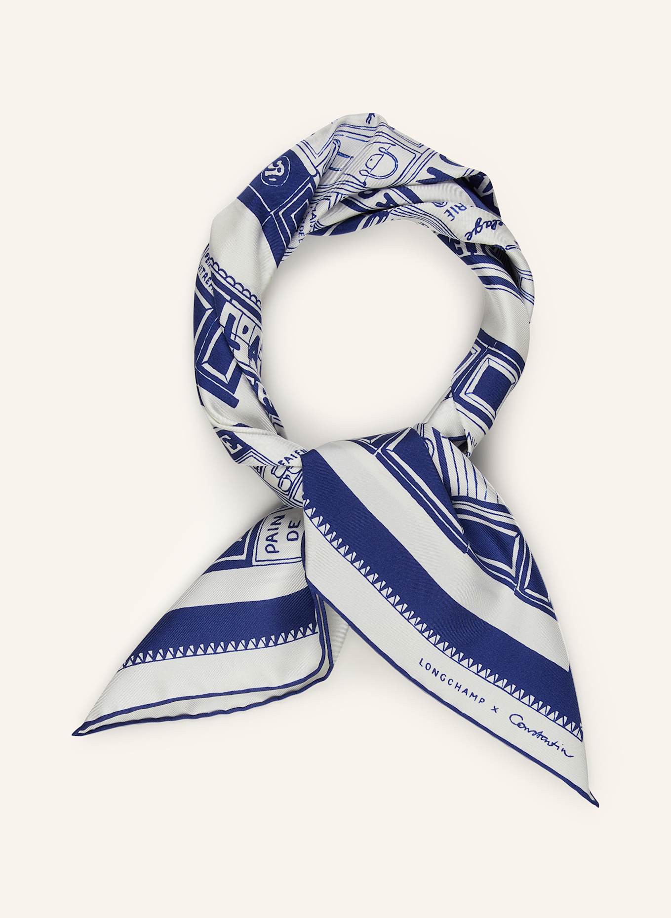 LONGCHAMP Seidentuch LES ARTISANS DE PARIS: BLAU / WEISS