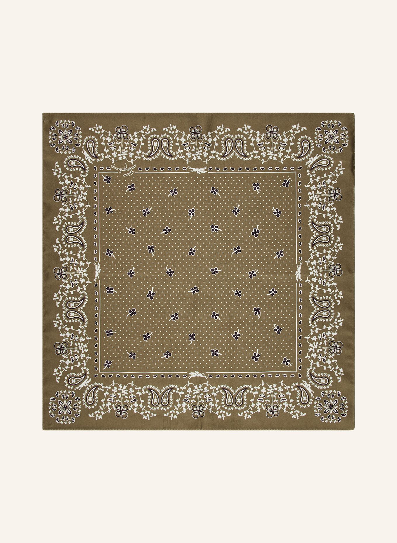 LONGCHAMP Seidentuch FRENCH BANDANA: KHAKI / DUNKELBLAU / WEISS