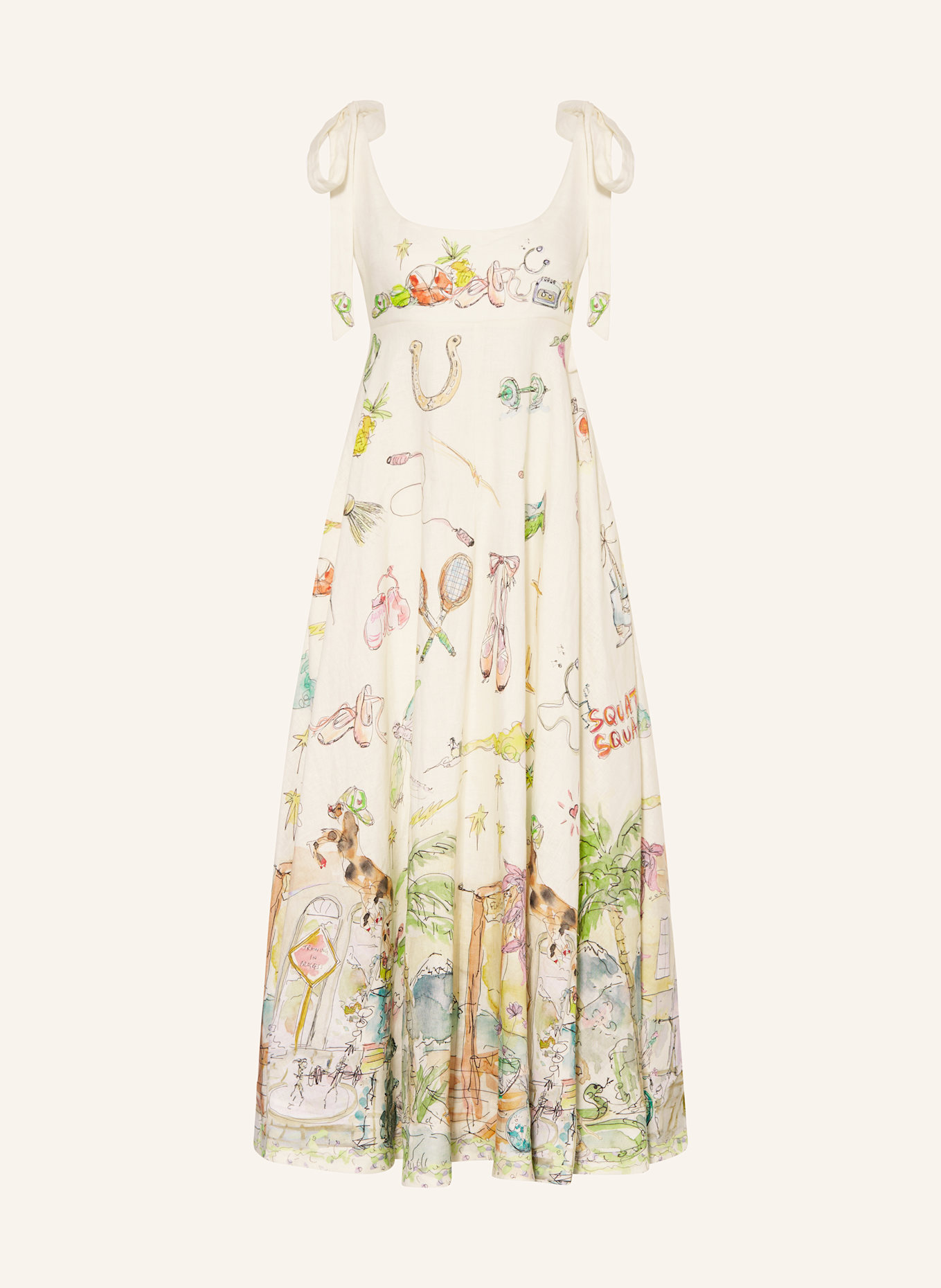 ALÉMAIS Leinenkleid ANOUK: CREME / GRÜN / GELB