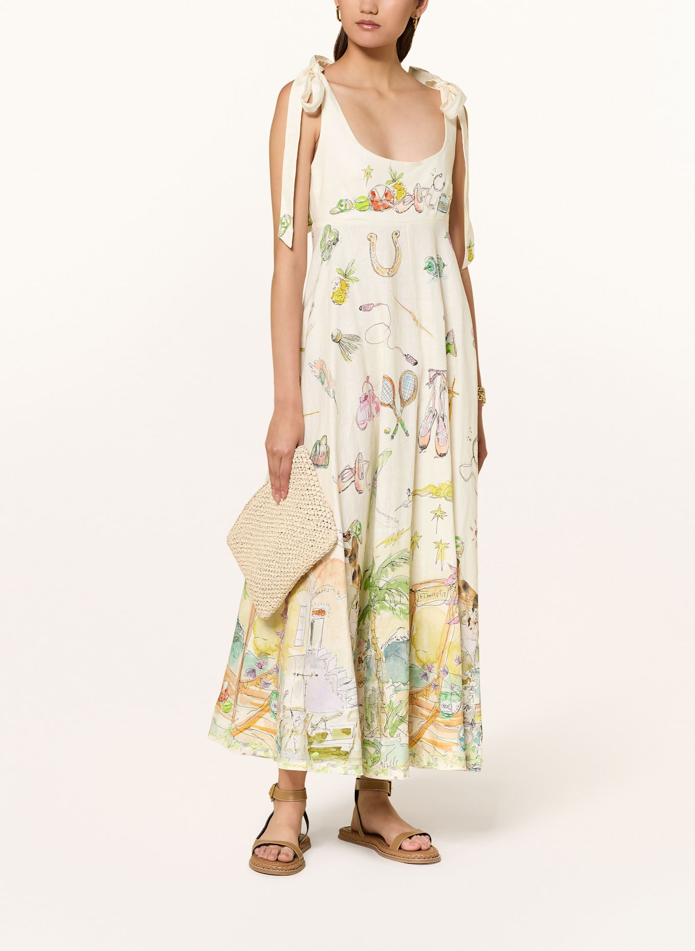 ALÉMAIS Leinenkleid ANOUK: CREME / GRÜN / GELB