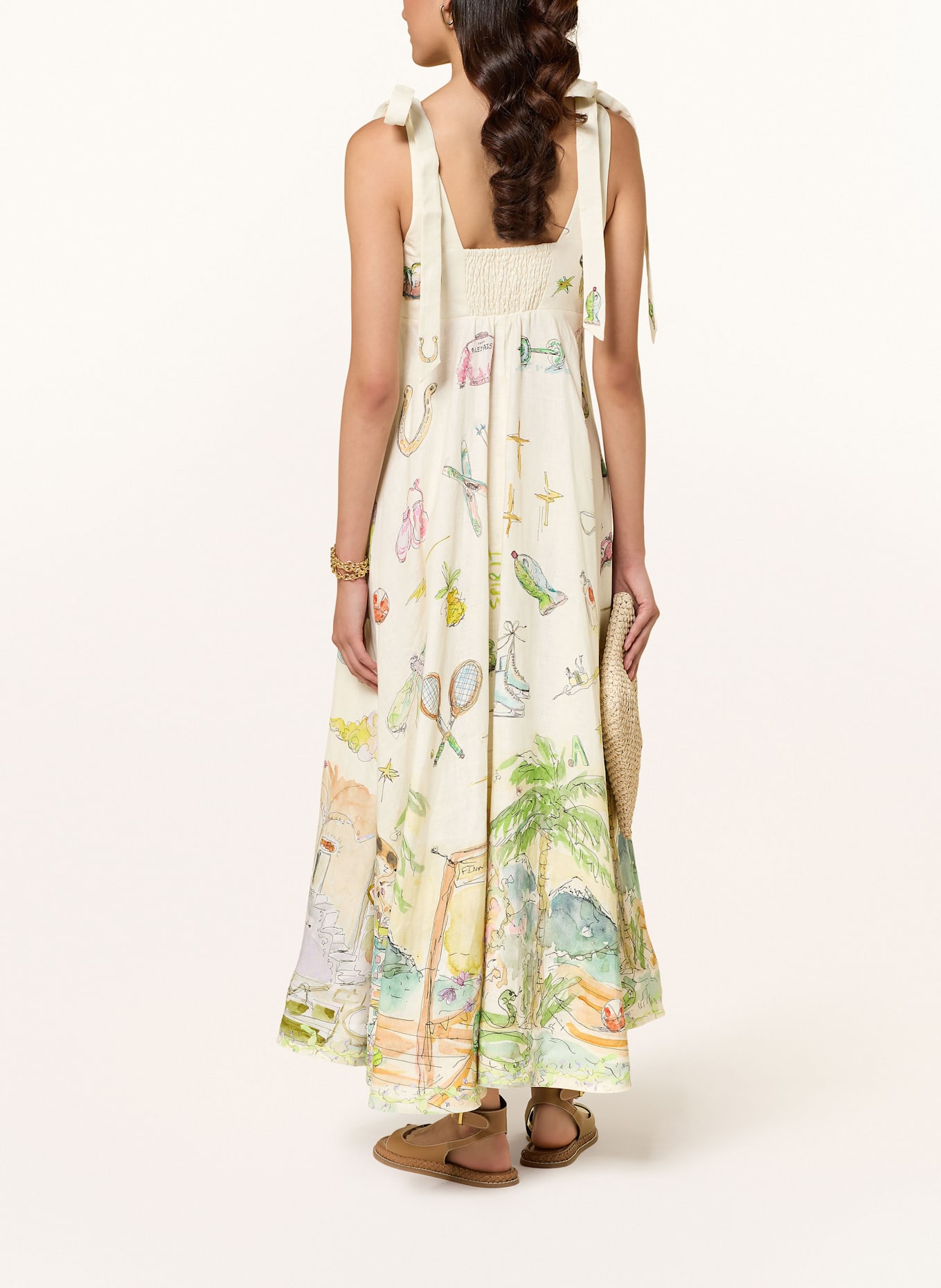 ALÉMAIS Leinenkleid ANOUK: CREME / GRÜN / GELB