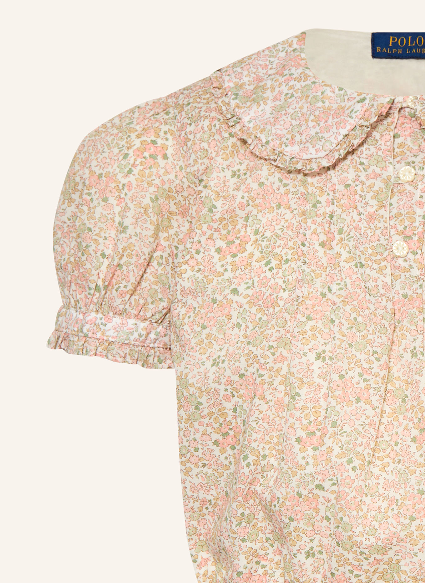 POLO RALPH LAUREN Blusenshirt mit Rüschen: CREME / GRÜN / ROSA