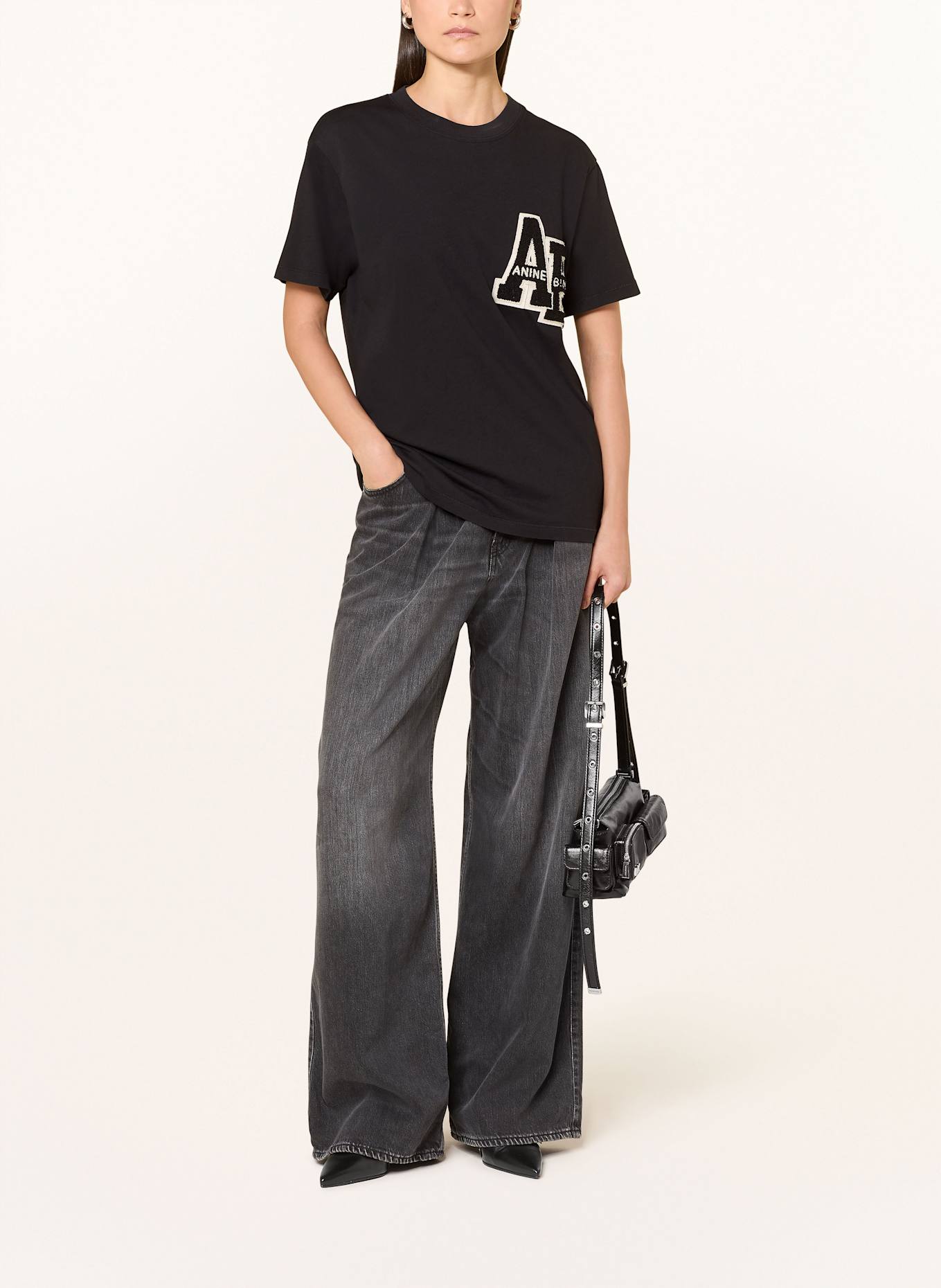 ANINE BING T-shirt LETTERMANN: CZARNY / BIAŁY