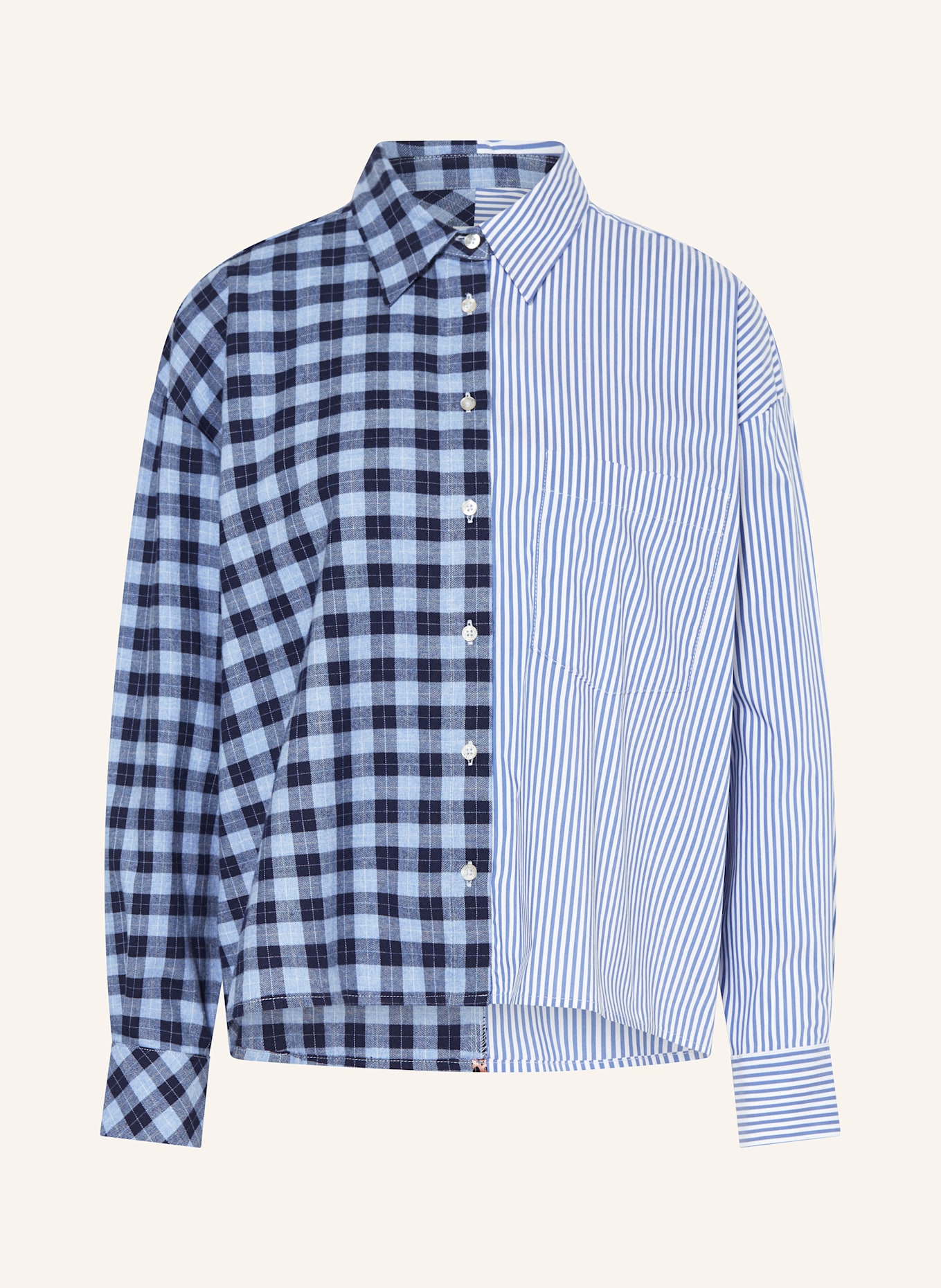 Emily VAN DEN BERGH Hemdbluse im Materialmix: DUNKELBLAU / BLAU / HELLBLAU