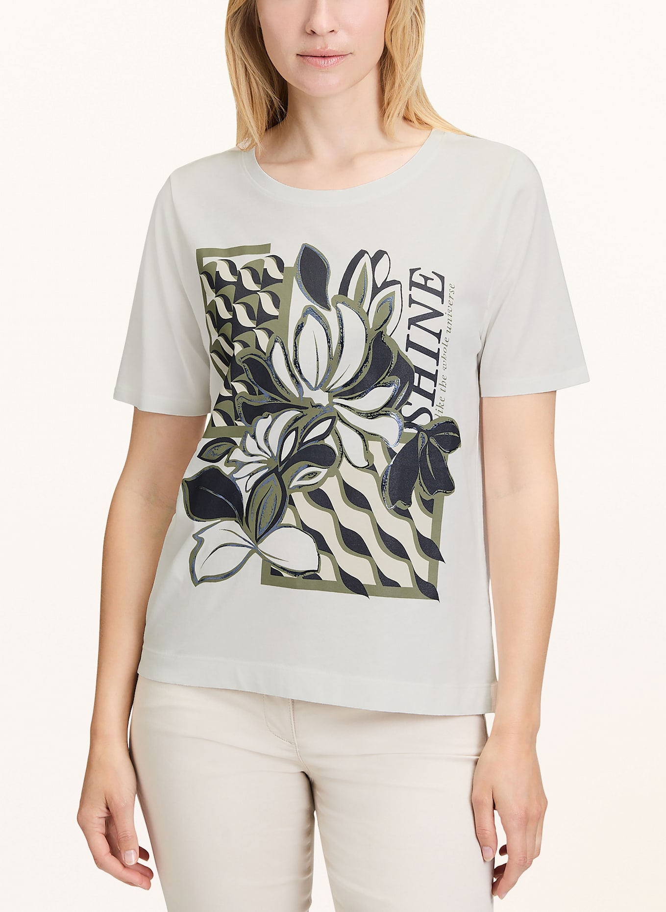 Betty Barclay T-Shirt: WEISS / DUNKELBLAU / OLIV