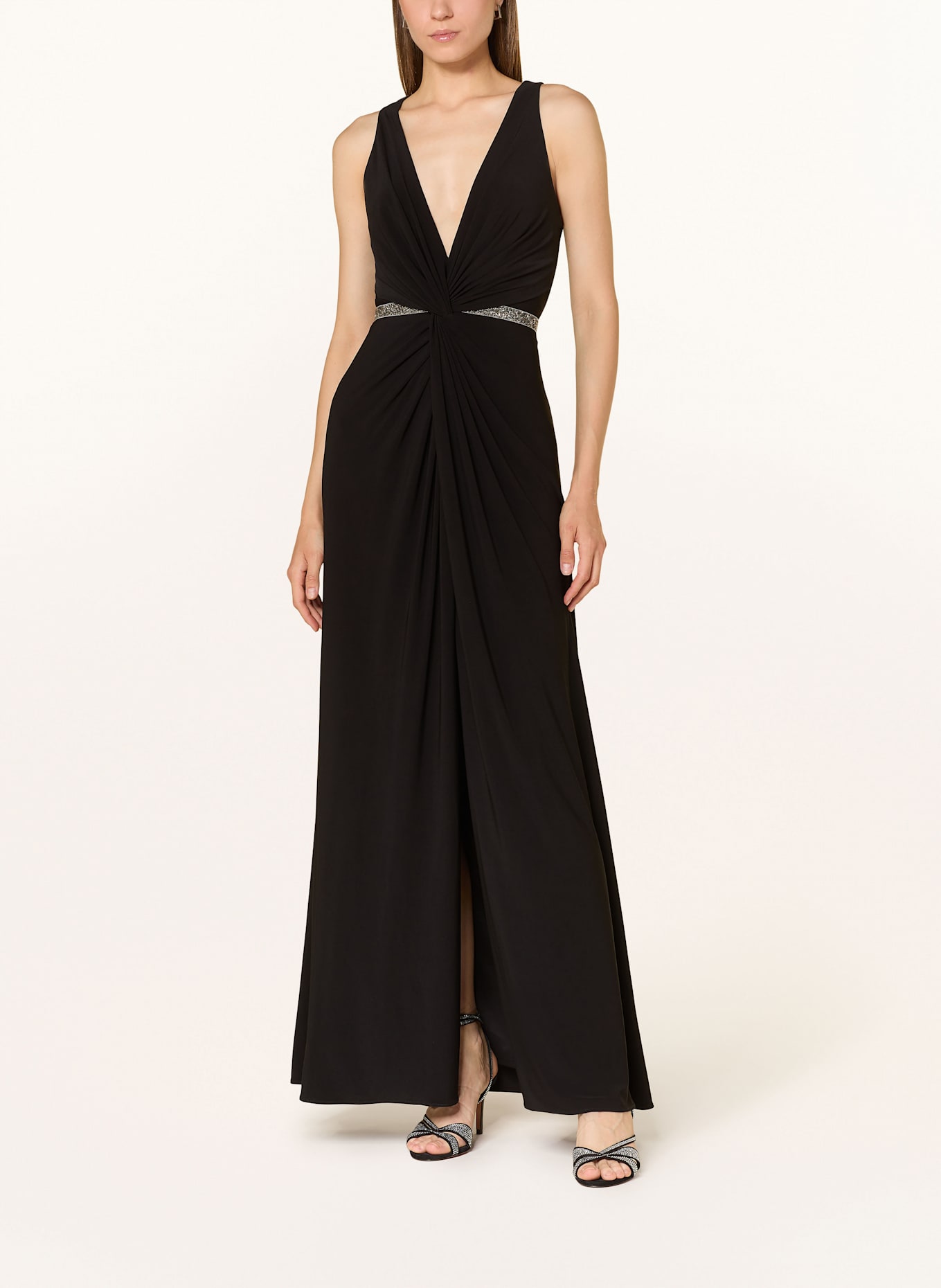 ADRIANNA PAPELL Abendkleid mit Schmucksteinen: SCHWARZ