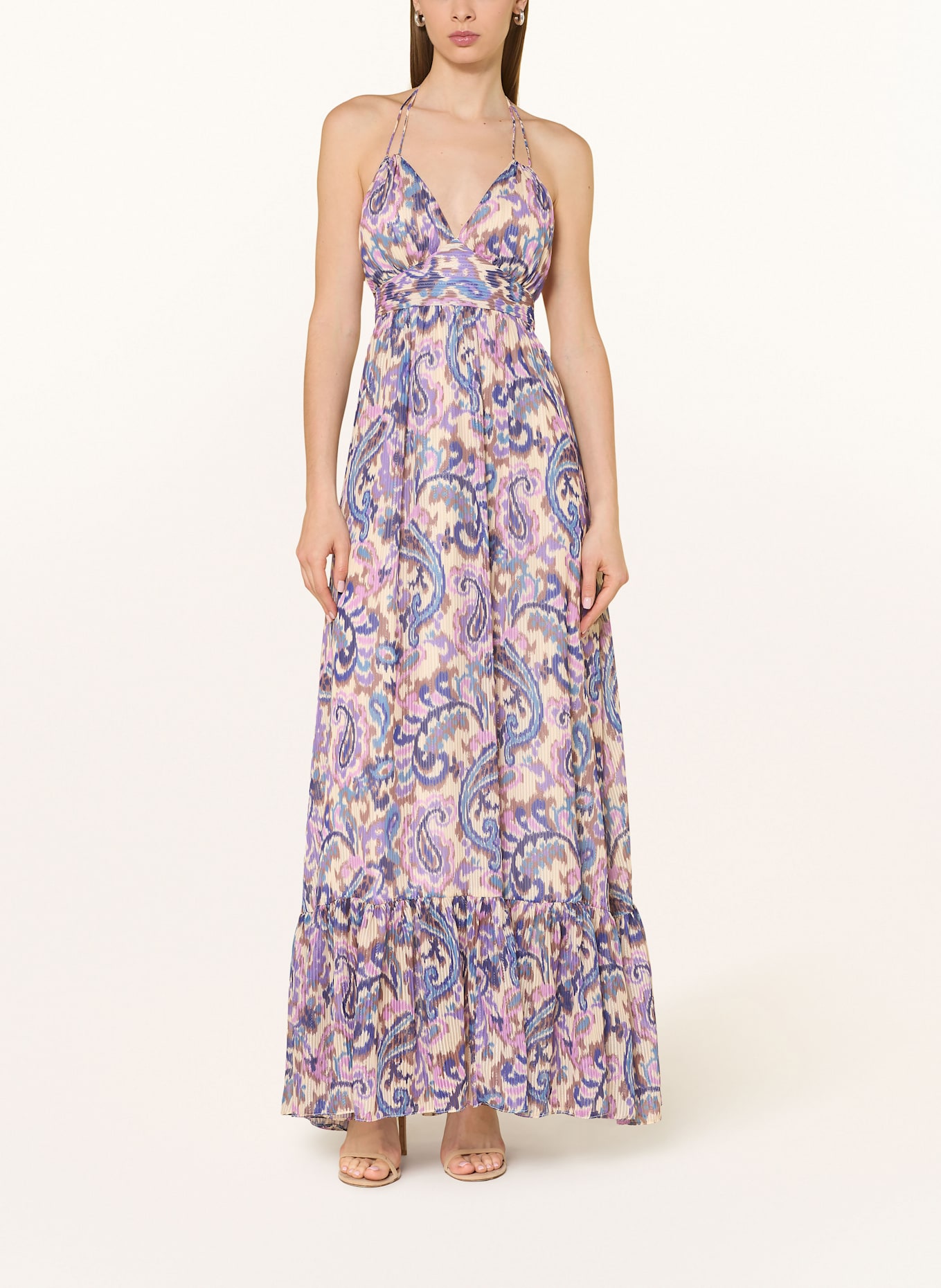 SWING Dress with glitter thread: CREAM / BLUE / DARK BROWN