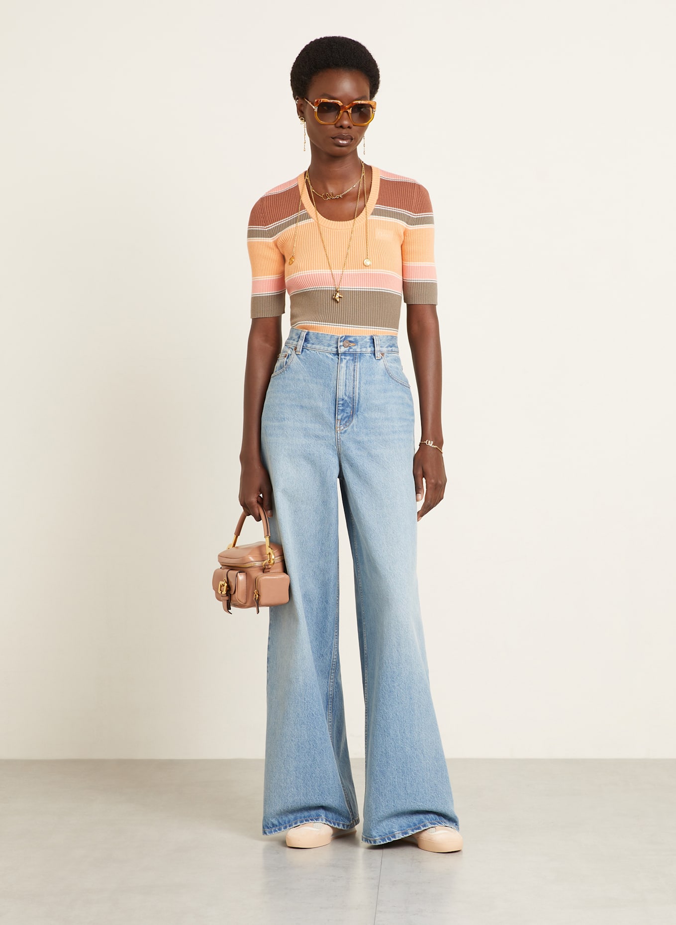 Chloé Strickshirt: BRAUN/ ORANGE/ ROSÉ