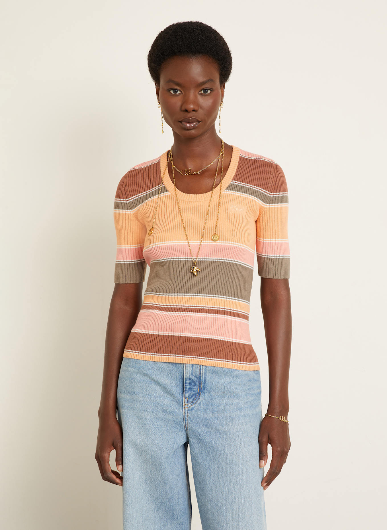 Chloé Strickshirt: BRAUN/ ORANGE/ ROSÉ