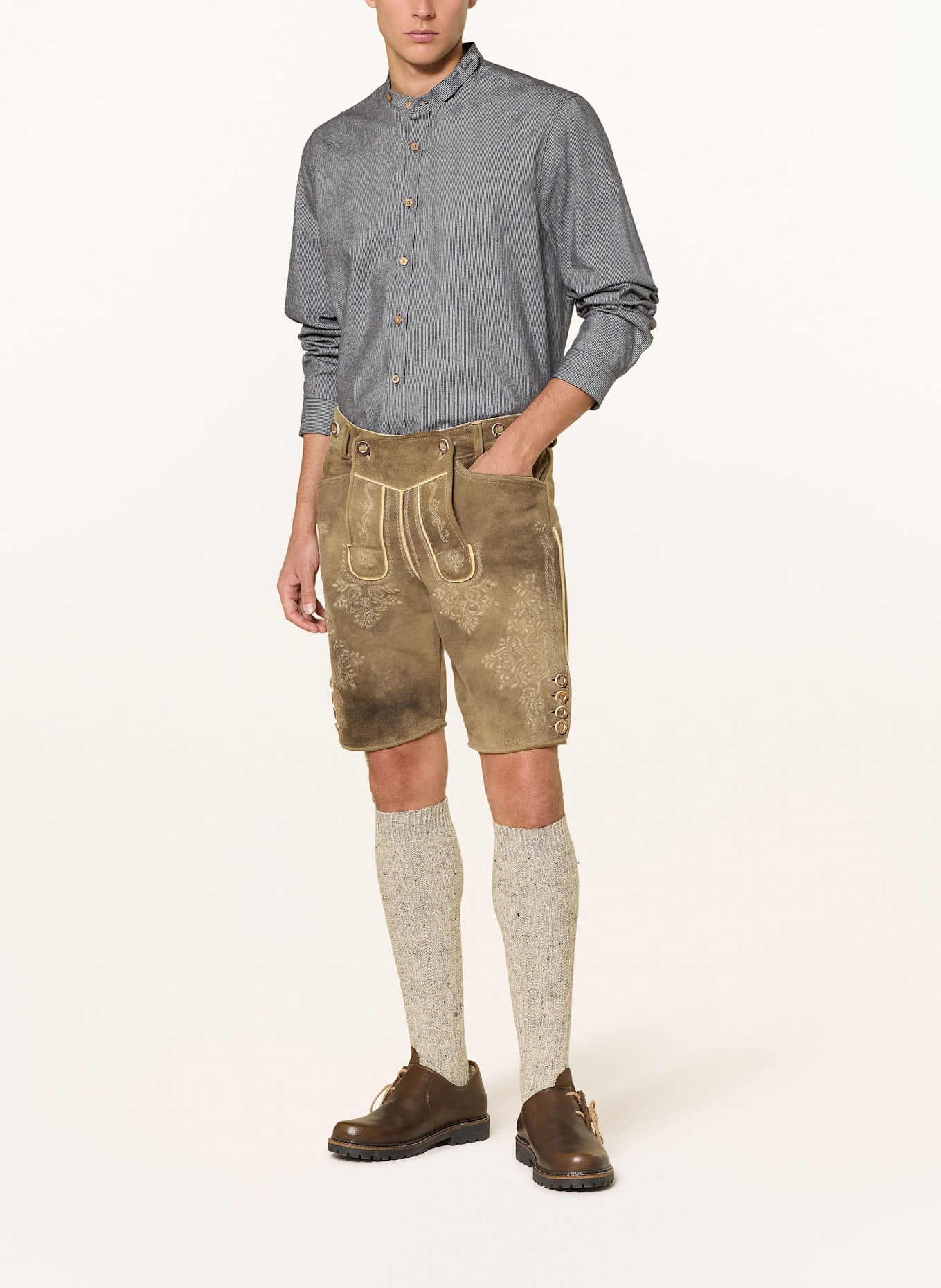 Johann & Johanna Trachtenhemd Comfort Fit aus Flanell mit Stehkragen: DUNKELGRAU / GRAU