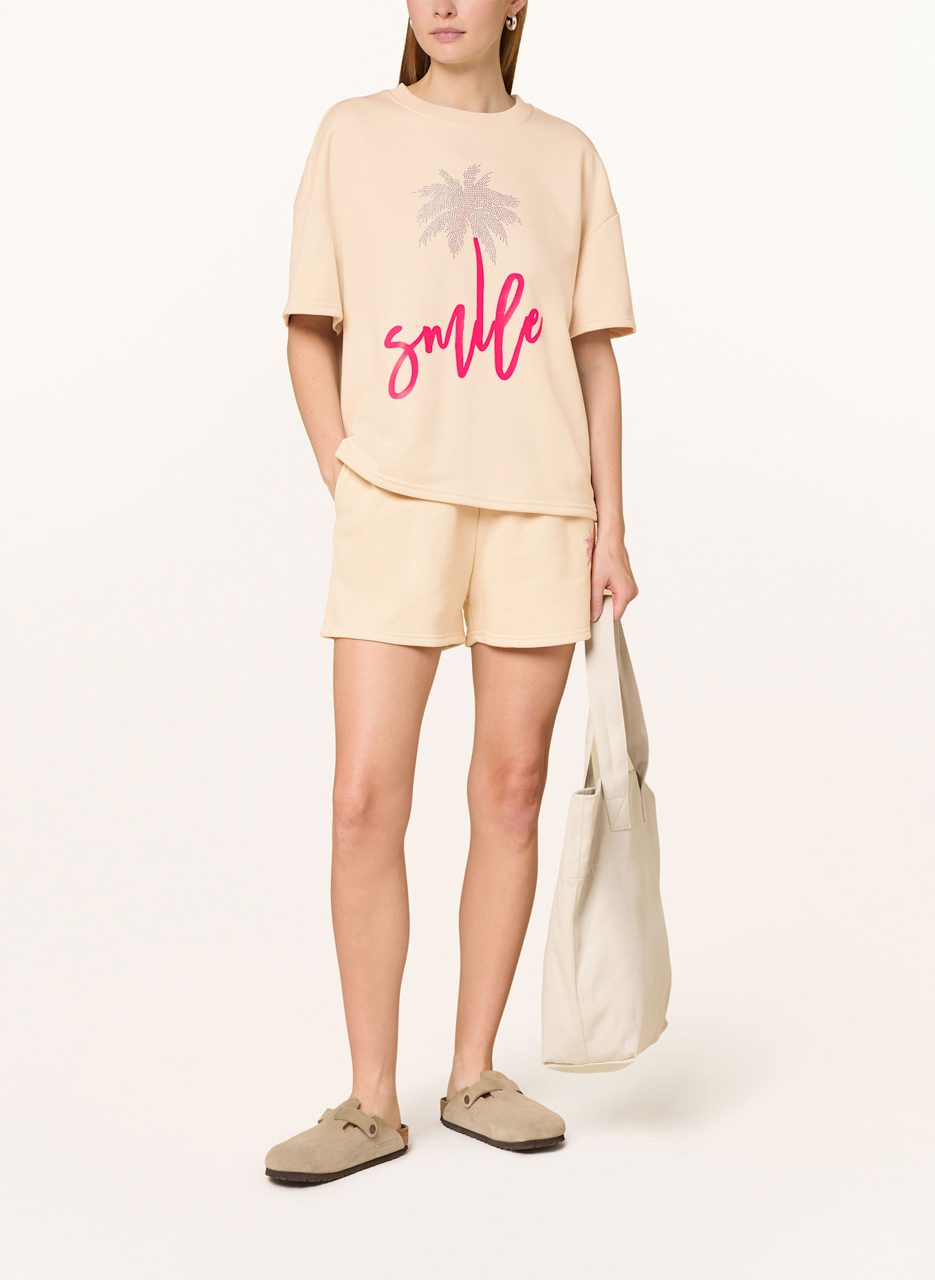 miss goodlife Sweatshirt mit Schmucksteinen: CREME / NEONPINK / LILA