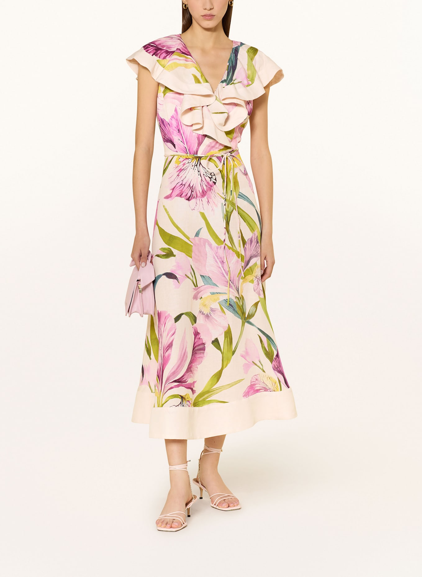 Phase Eight MATILDA dress with linen in ecru/ fuchsia/ green